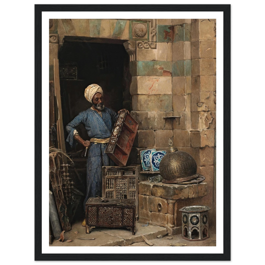 The Woodworker (1884) Art Print | Ludwig Deutsch - Framed Poster - 30x40 cm / 12x16″ - Black frame