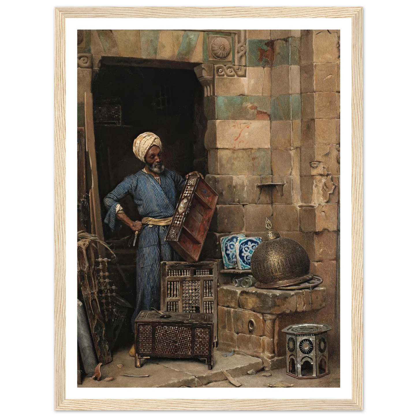 The Woodworker (1884) Art Print | Ludwig Deutsch - Framed Poster - 30x40 cm / 12x16″ - Black frame