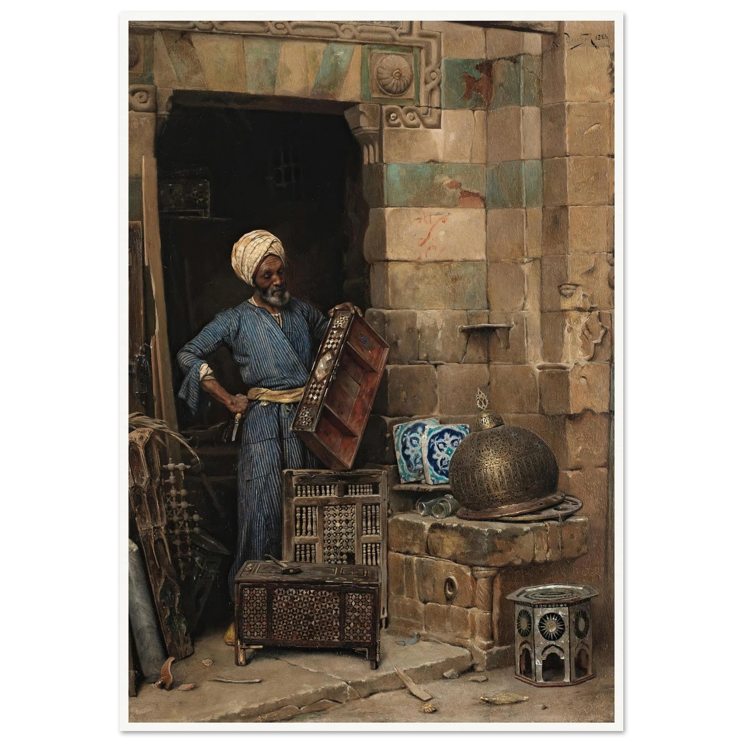 The Woodworker (1884) Art Print | Ludwig Deutsch - Framed Poster - 30x40 cm / 12x16″ - Black frame