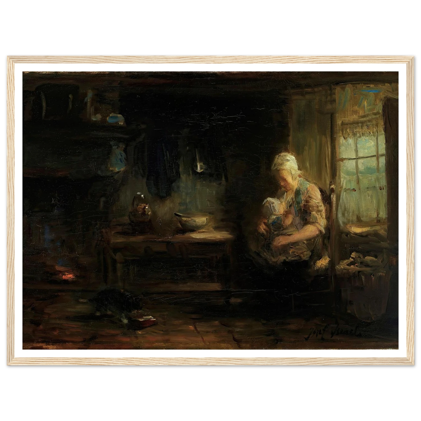 The Young Mother Art Print | Jozef Israels - Framed Poster - 30x40 cm / 12x16″ - Black frame