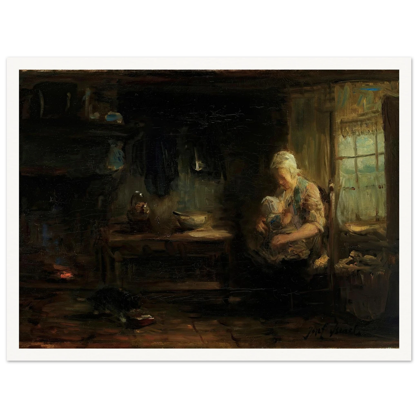 The Young Mother Art Print | Jozef Israels - Framed Poster - 30x40 cm / 12x16″ - Black frame