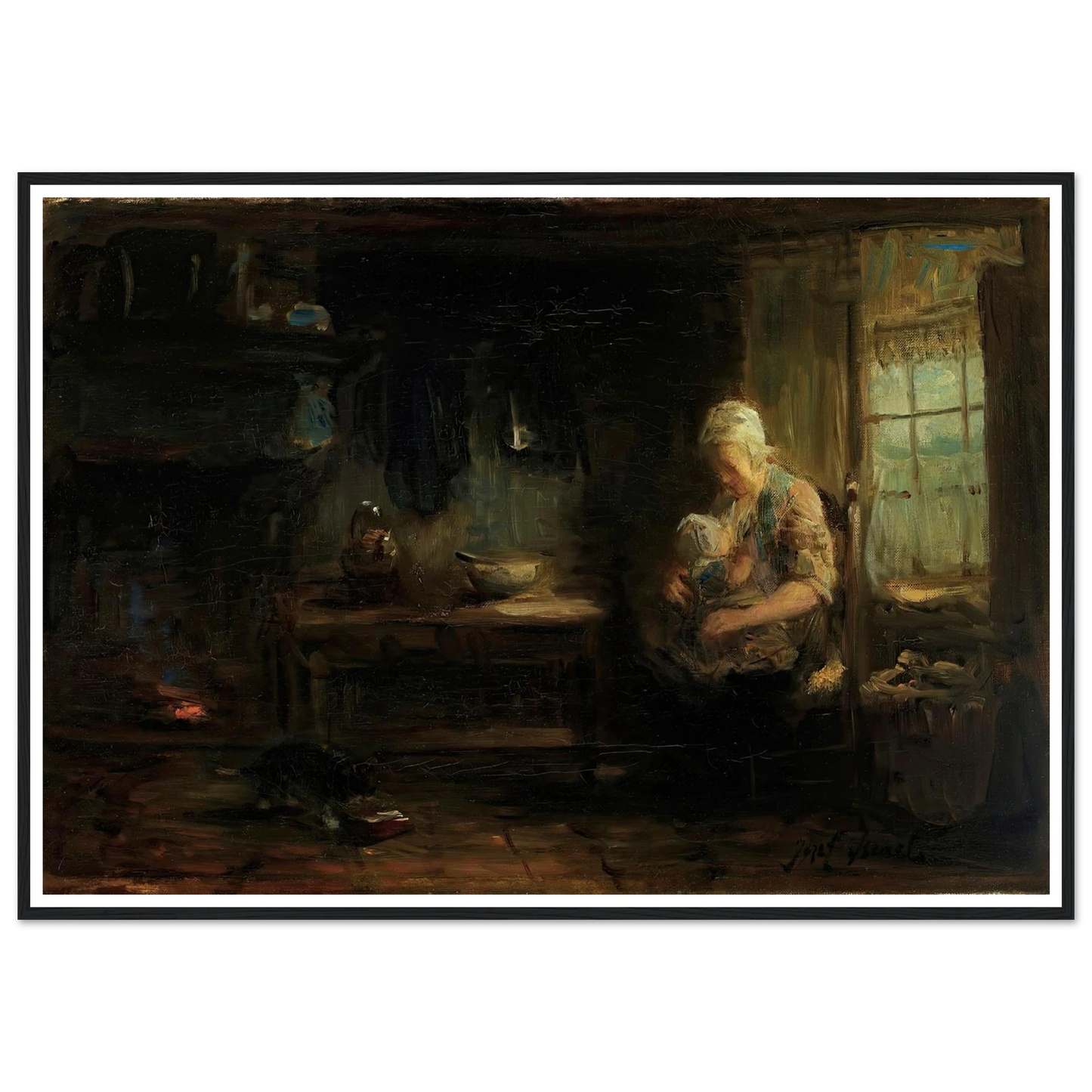 The Young Mother Art Print | Jozef Israels - Framed Poster - 30x40 cm / 12x16″ - Black frame