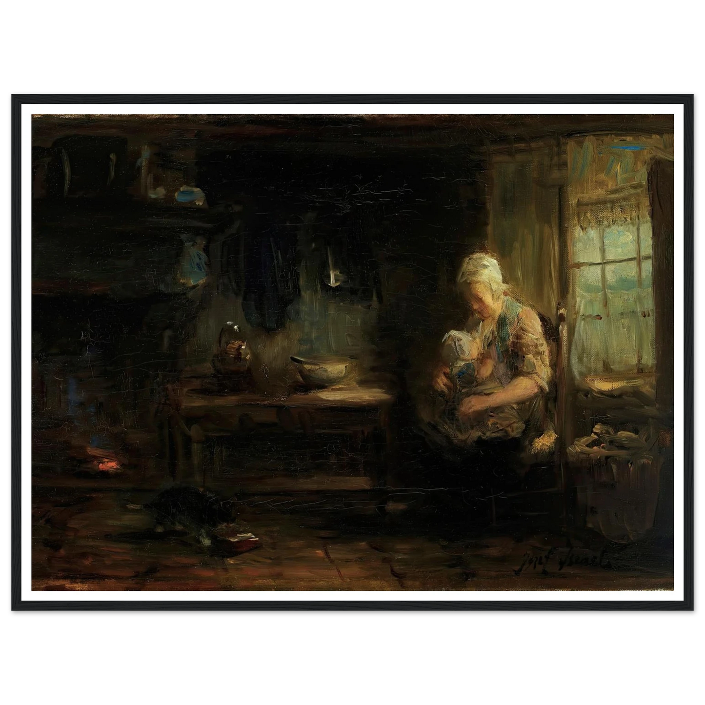 The Young Mother Art Print | Jozef Israels - Framed Poster - 30x40 cm / 12x16″ - Black frame