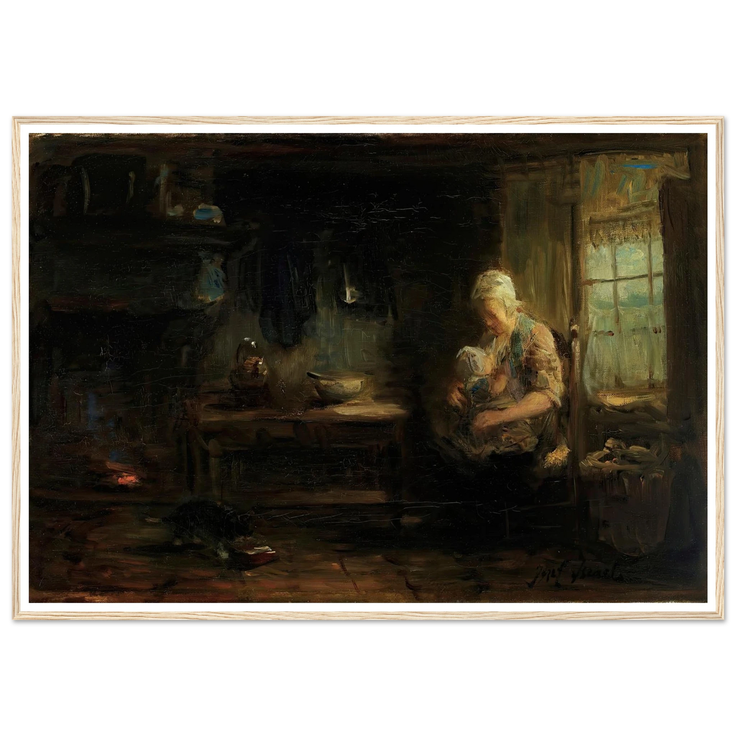 The Young Mother Art Print | Jozef Israels - Framed Poster - 30x40 cm / 12x16″ - Black frame