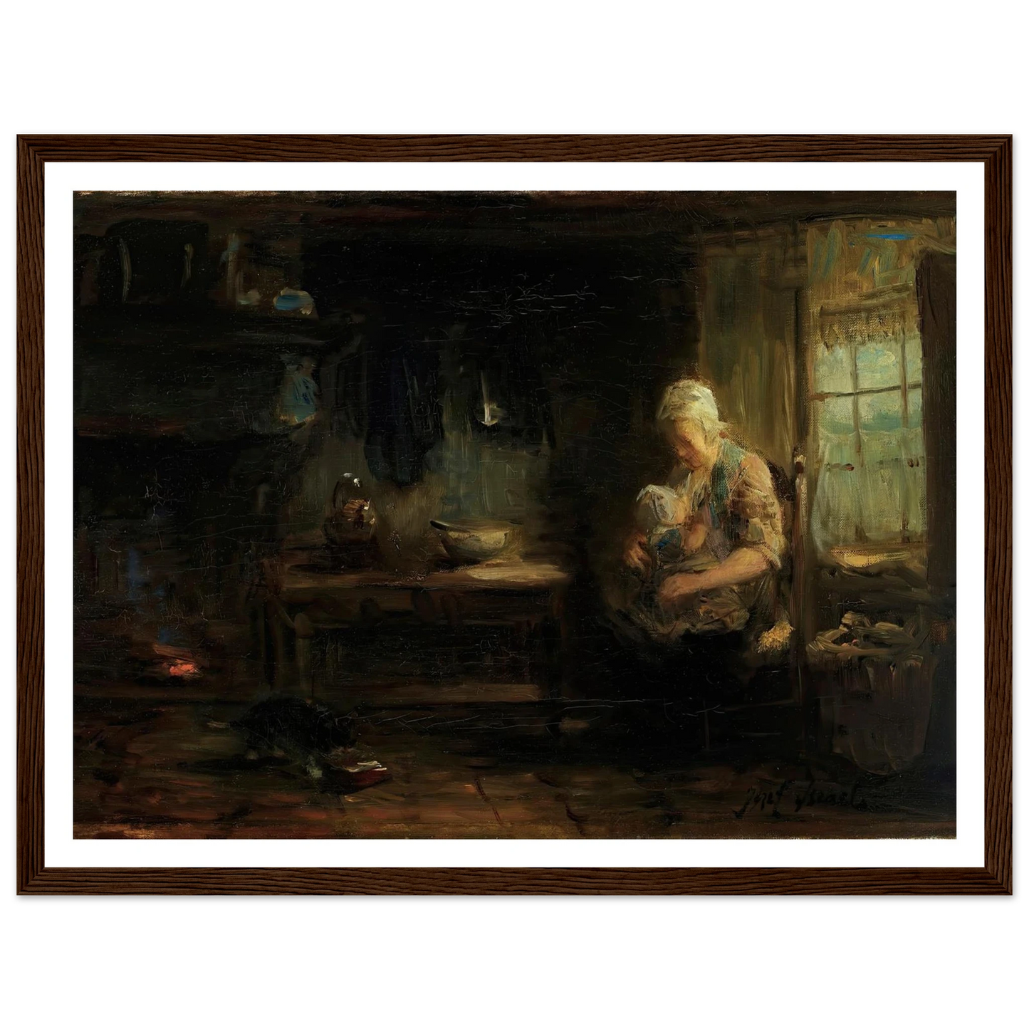The Young Mother Art Print | Jozef Israels - Framed Poster - 30x40 cm / 12x16″ - Black frame