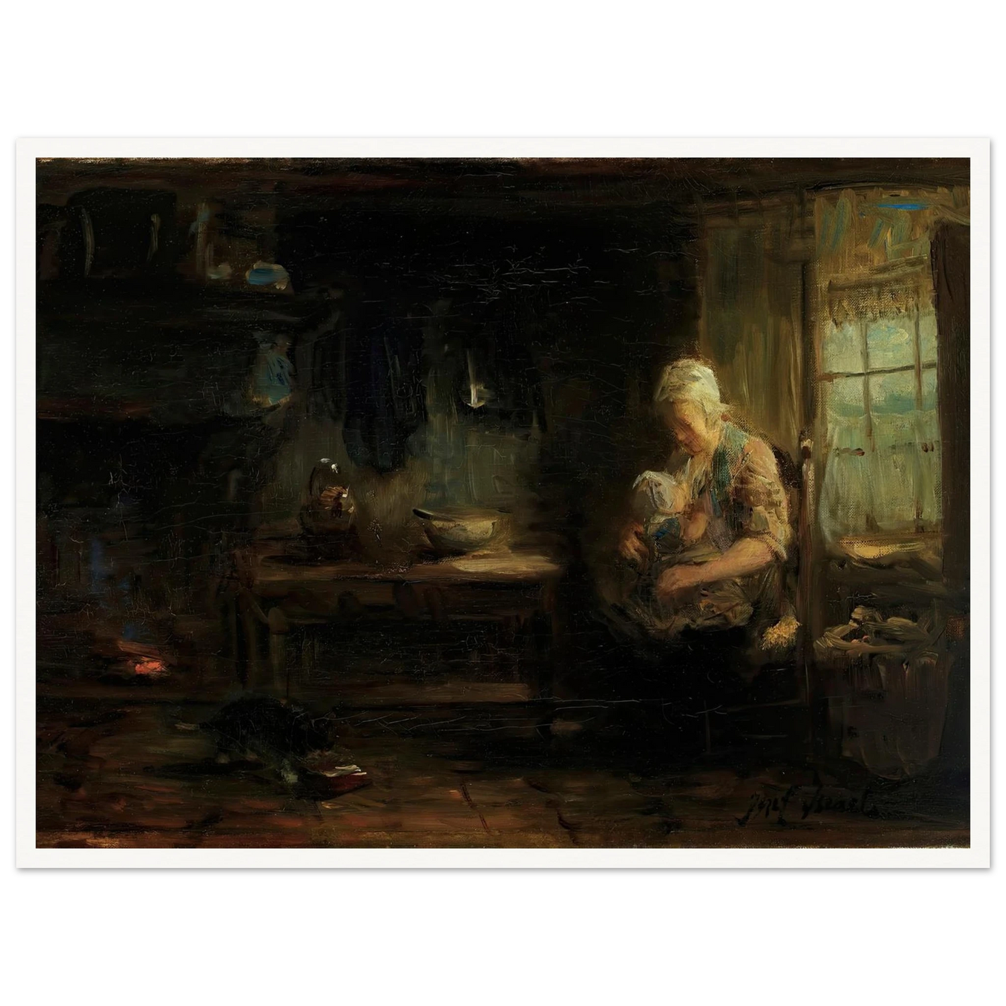 The Young Mother Art Print | Jozef Israels - Framed Poster - 30x40 cm / 12x16″ - Black frame