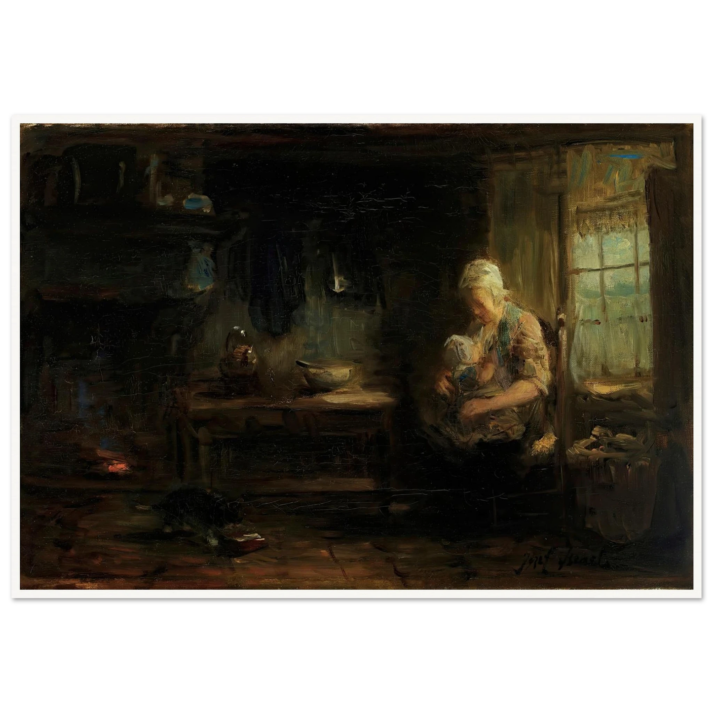 The Young Mother Art Print | Jozef Israels - Framed Poster - 30x40 cm / 12x16″ - Black frame