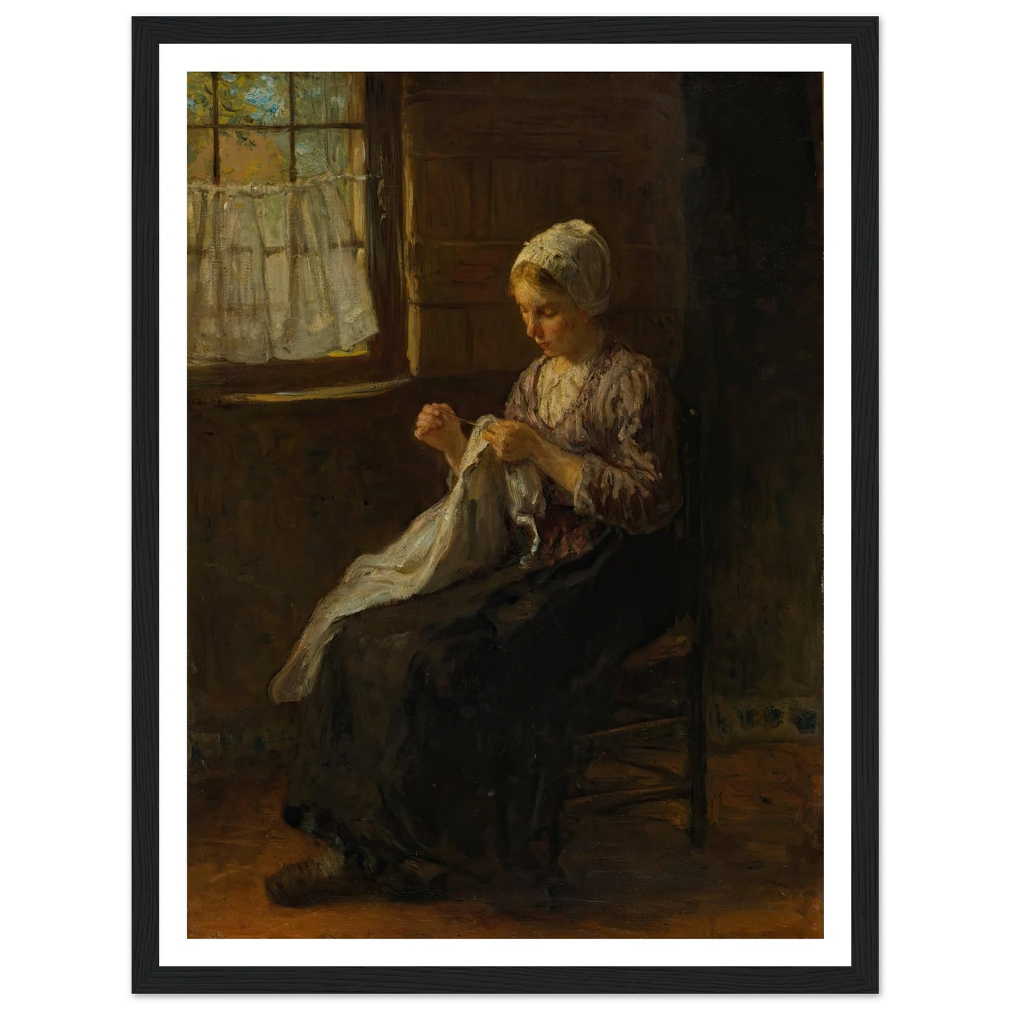 The young seamstress Art Print | Jozef Israels - Framed Poster - 30x40 cm / 12x16″ - Black frame