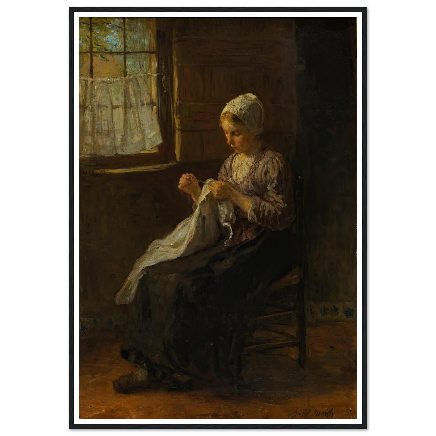 The young seamstress Art Print | Jozef Israels - Framed Poster - 30x40 cm / 12x16″ - Black frame