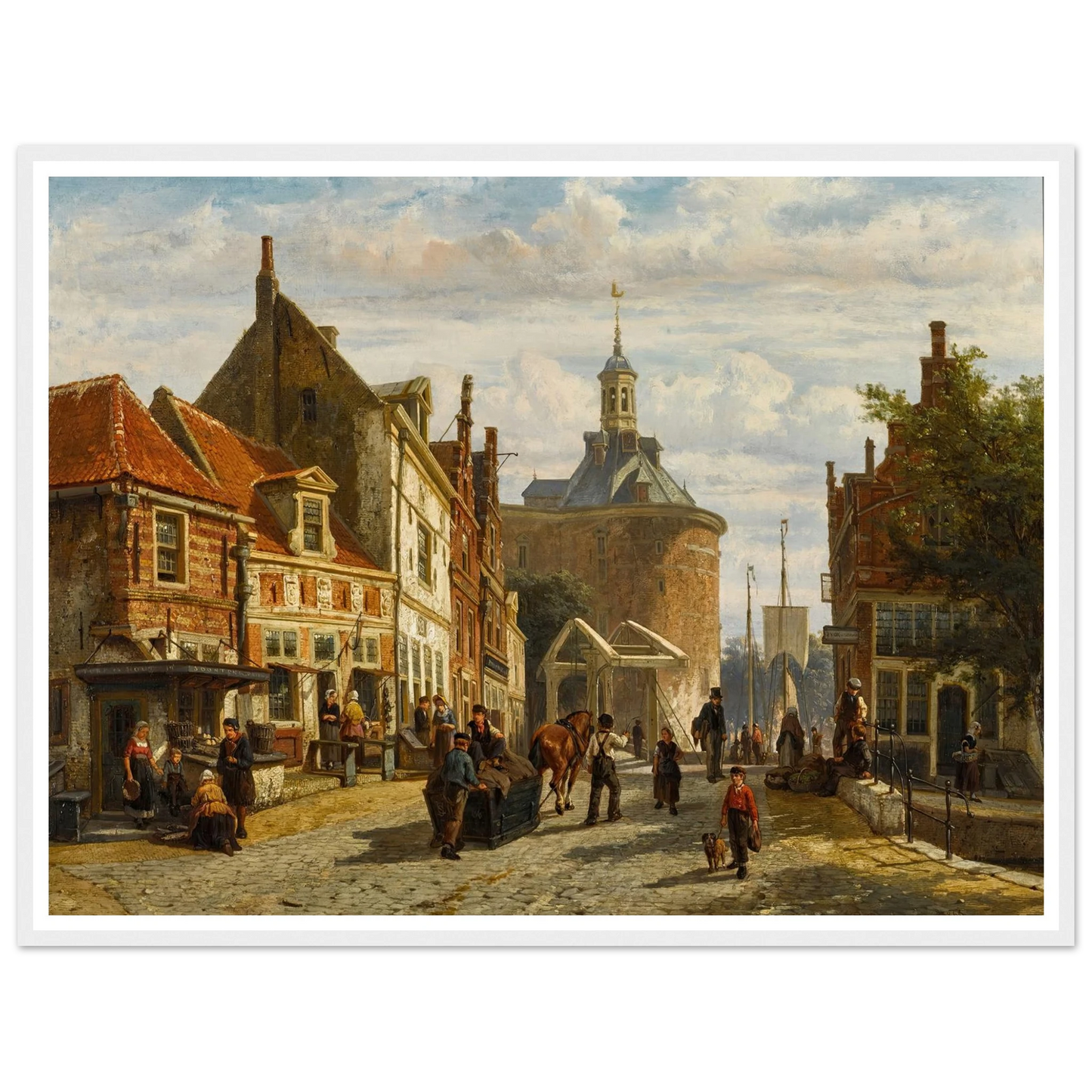 The Zuiderspui with the Drommedaris, Enkhuizen (1866) Art Print | Cornelis Springer - Framed Poster - 30x40 cm / 12x16″ - Black frame