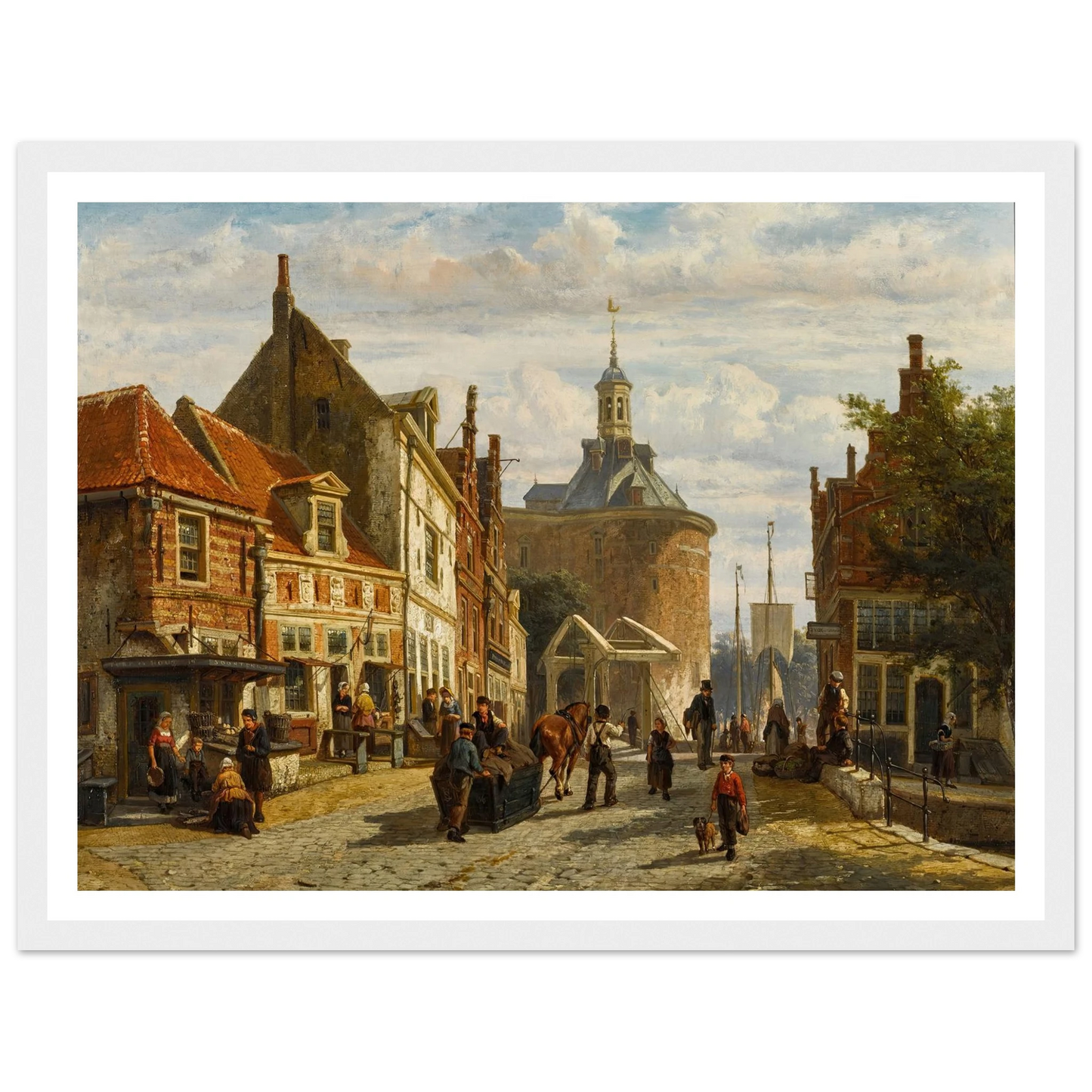 The Zuiderspui with the Drommedaris, Enkhuizen (1866) Art Print | Cornelis Springer - Framed Poster - 30x40 cm / 12x16″ - Black frame