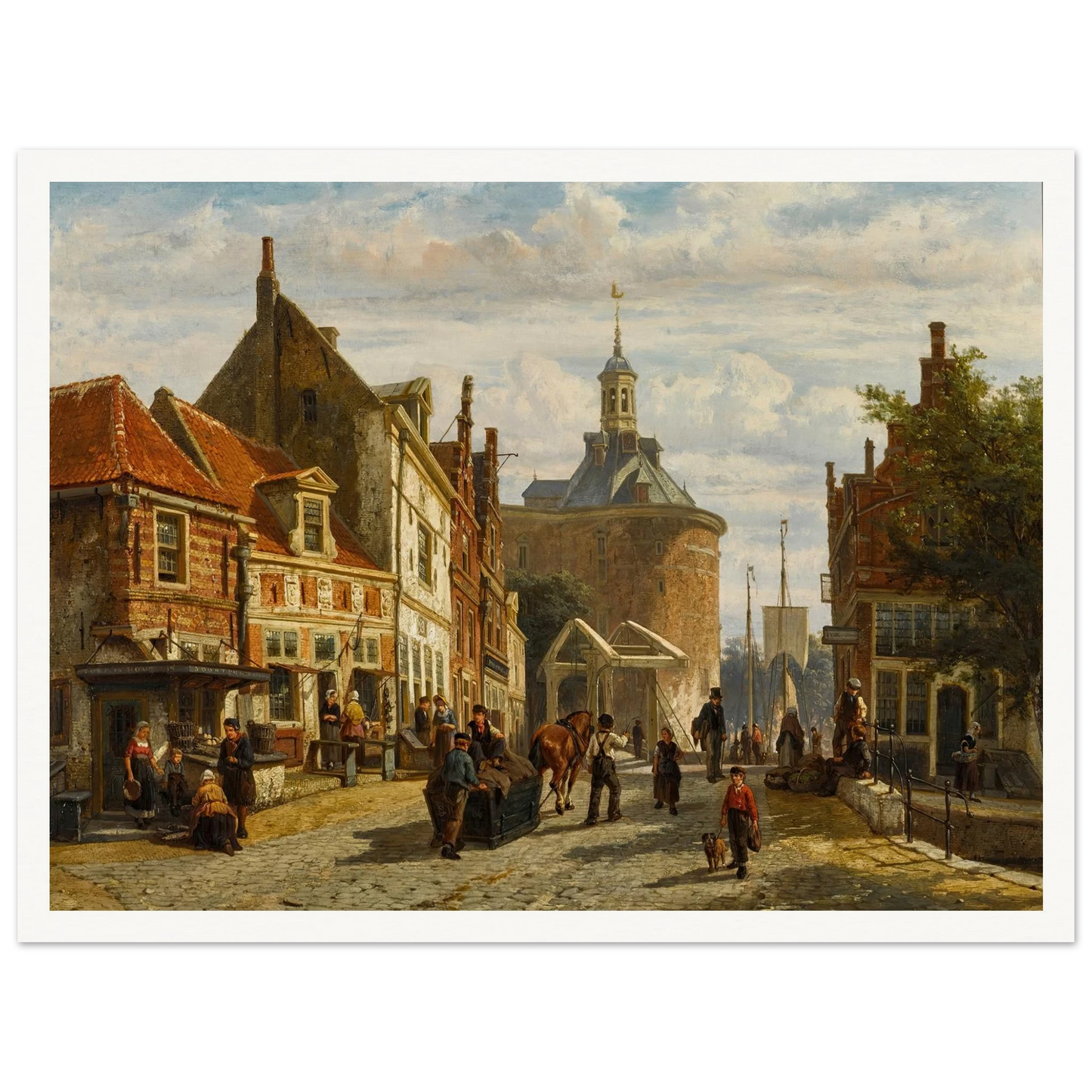 The Zuiderspui with the Drommedaris, Enkhuizen (1866) Art Print | Cornelis Springer - Framed Poster - 30x40 cm / 12x16″ - Black frame