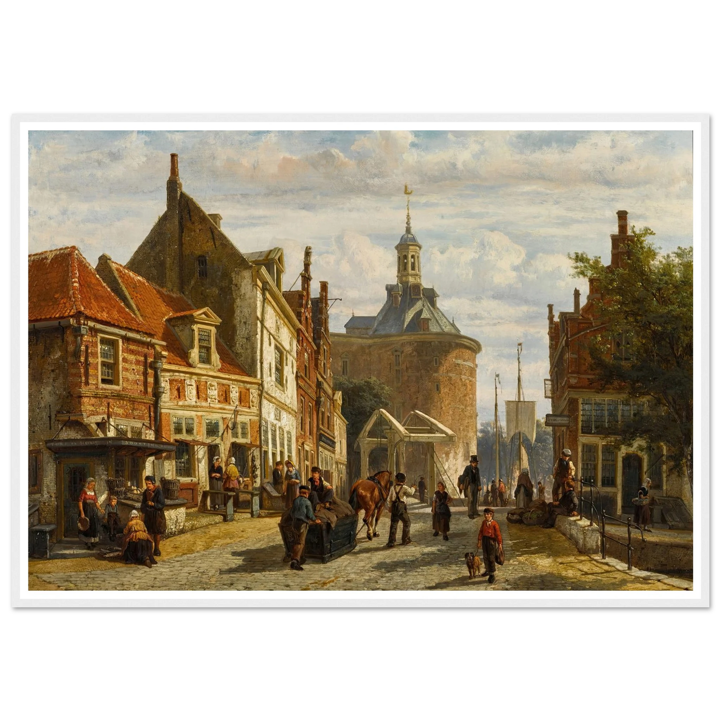 The Zuiderspui with the Drommedaris, Enkhuizen (1866) Art Print | Cornelis Springer - Framed Poster - 30x40 cm / 12x16″ - Black frame