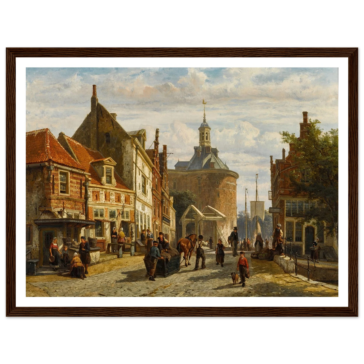 The Zuiderspui with the Drommedaris, Enkhuizen (1866) Art Print | Cornelis Springer - Framed Poster - 30x40 cm / 12x16″ - Black frame