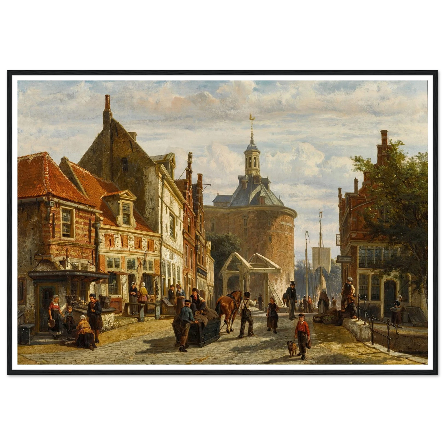 The Zuiderspui with the Drommedaris, Enkhuizen (1866) Art Print | Cornelis Springer - Framed Poster - 30x40 cm / 12x16″ - Black frame