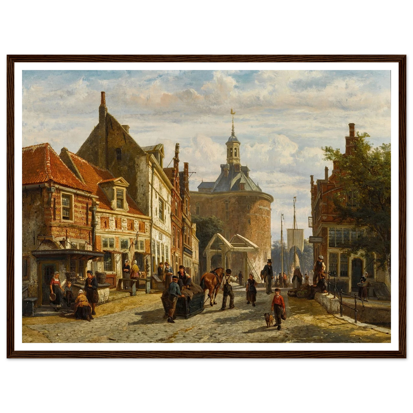 The Zuiderspui with the Drommedaris, Enkhuizen (1866) Art Print | Cornelis Springer - Framed Poster - 30x40 cm / 12x16″ - Black frame
