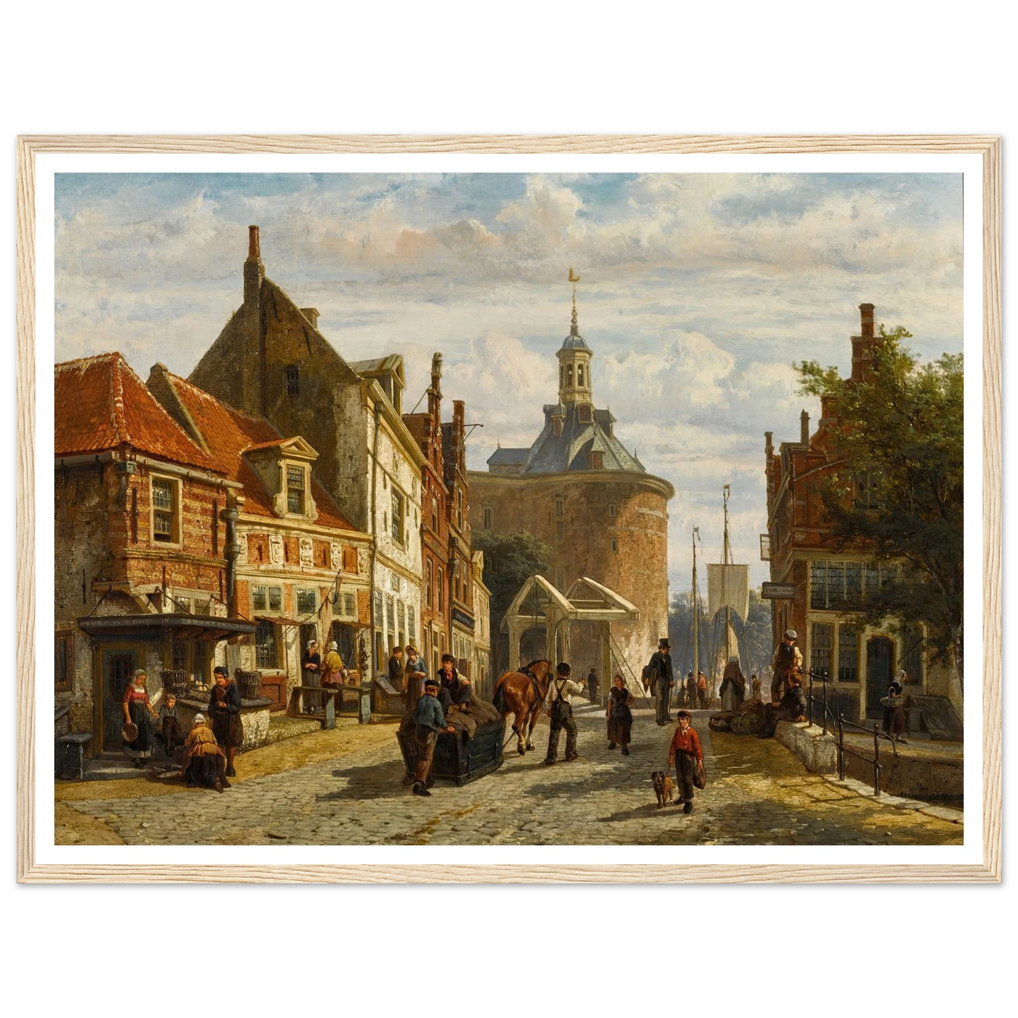 The Zuiderspui with the Drommedaris, Enkhuizen (1866) Art Print | Cornelis Springer - Framed Poster - 30x40 cm / 12x16″ - Black frame
