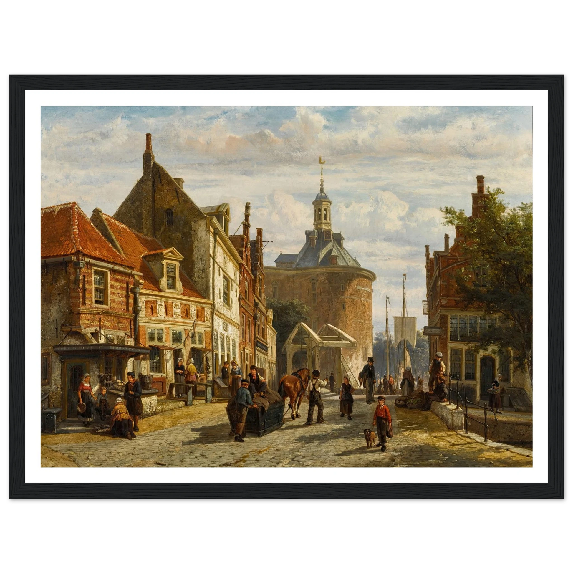 The Zuiderspui with the Drommedaris, Enkhuizen (1866) Art Print | Cornelis Springer - Framed Poster - 30x40 cm / 12x16″ - Black frame