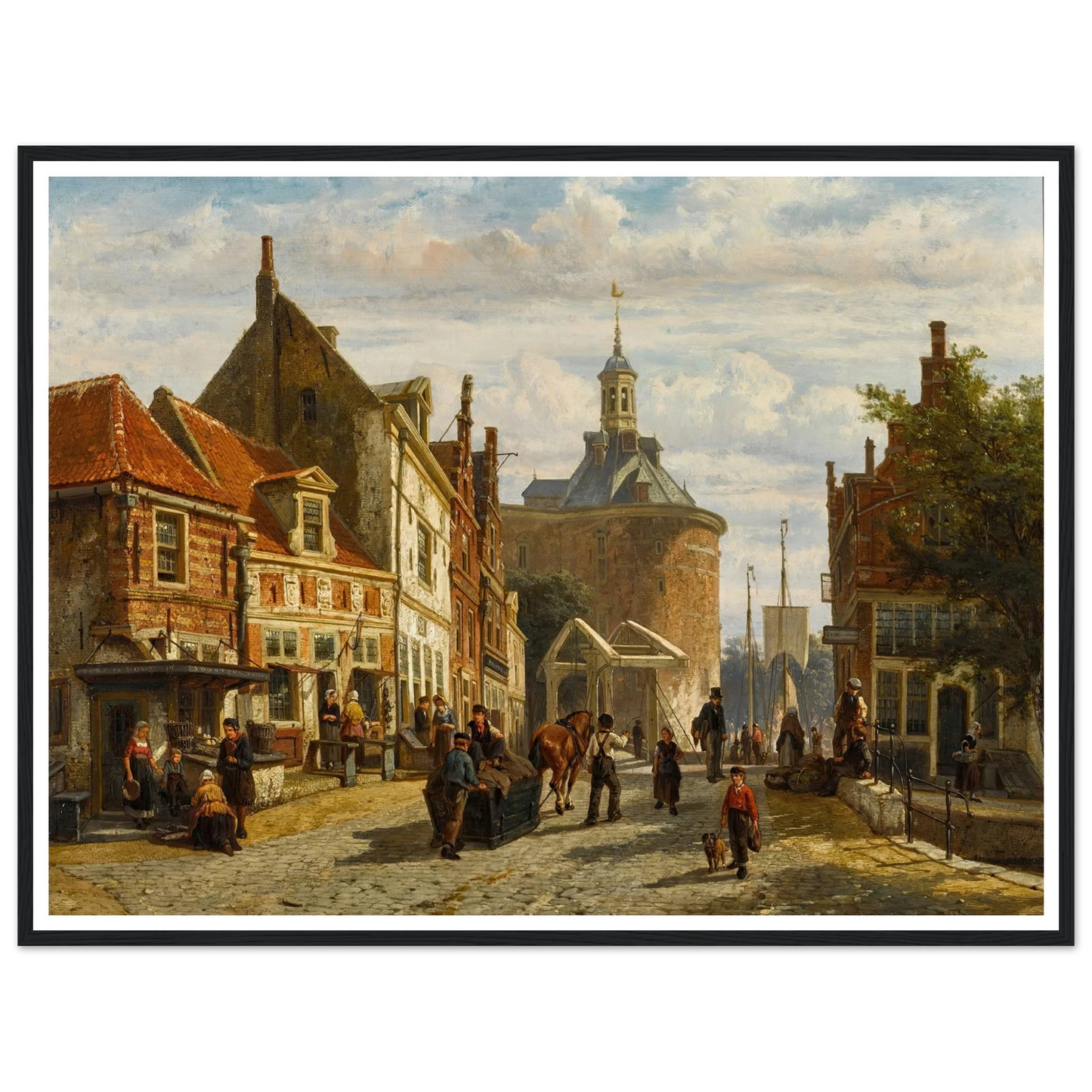 The Zuiderspui with the Drommedaris, Enkhuizen (1866) Art Print | Cornelis Springer - Framed Poster - 30x40 cm / 12x16″ - Black frame