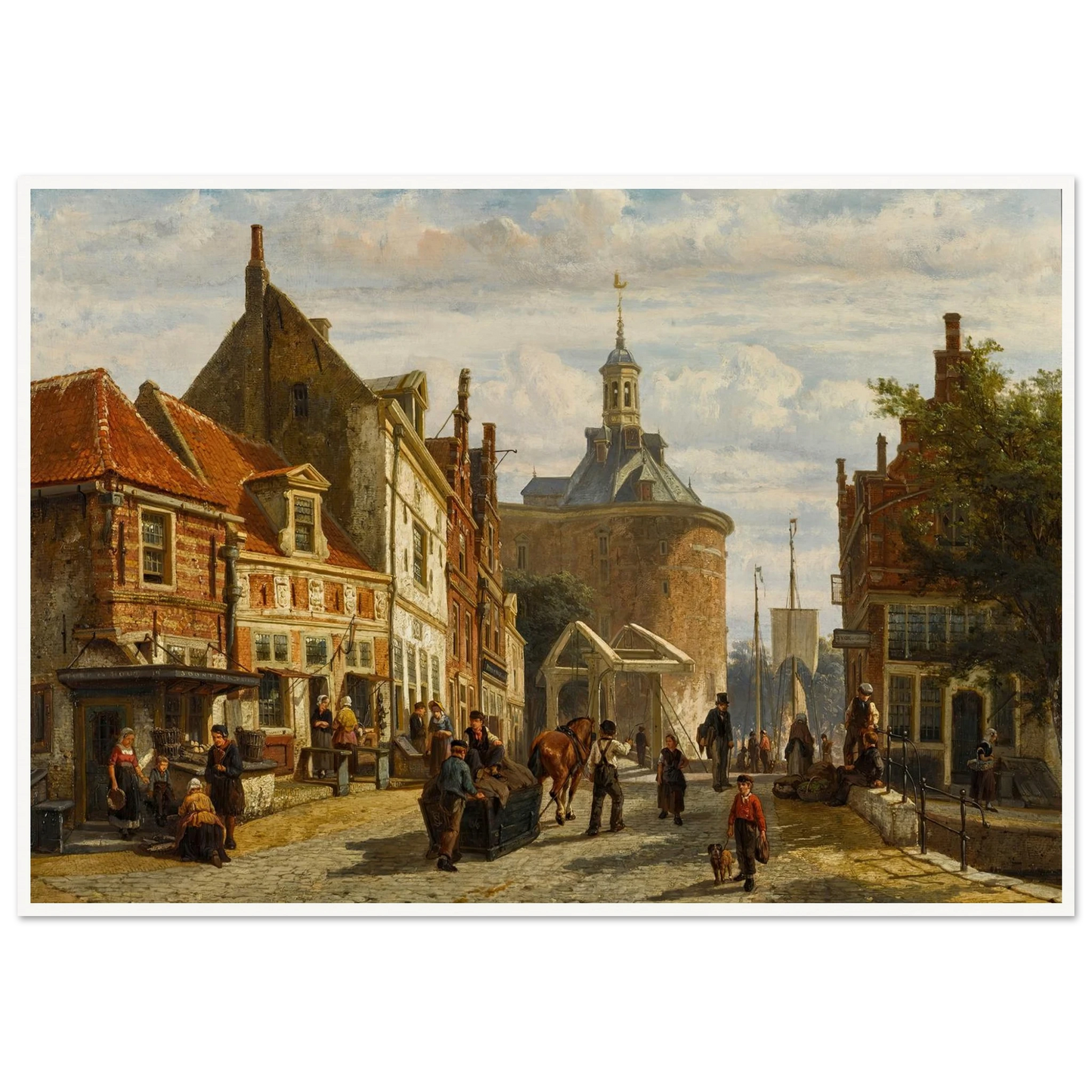 The Zuiderspui with the Drommedaris, Enkhuizen (1866) Art Print | Cornelis Springer - Framed Poster - 30x40 cm / 12x16″ - Black frame