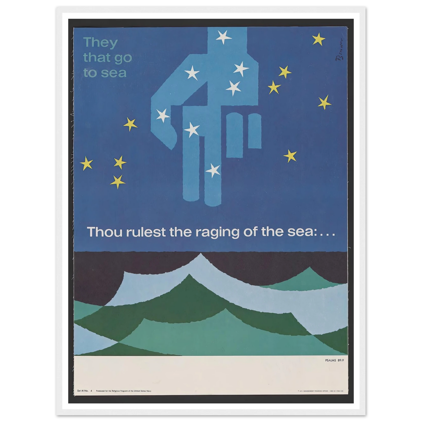 Thou rulest the raging of the sea … Psalms 89_9 (1963) Art Print | Joseph Binder - Framed Poster - 30x40 cm / 12x16″ - Black frame