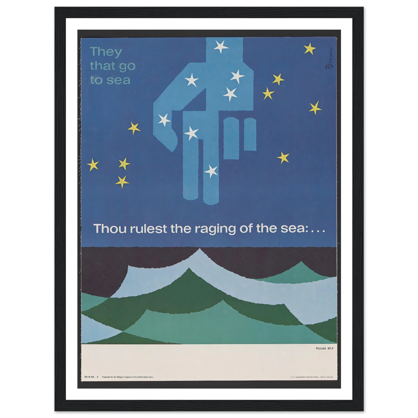 Thou rulest the raging of the sea … Psalms 89_9 (1963) Art Print | Joseph Binder - Framed Poster - 30x40 cm / 12x16″ - Black frame