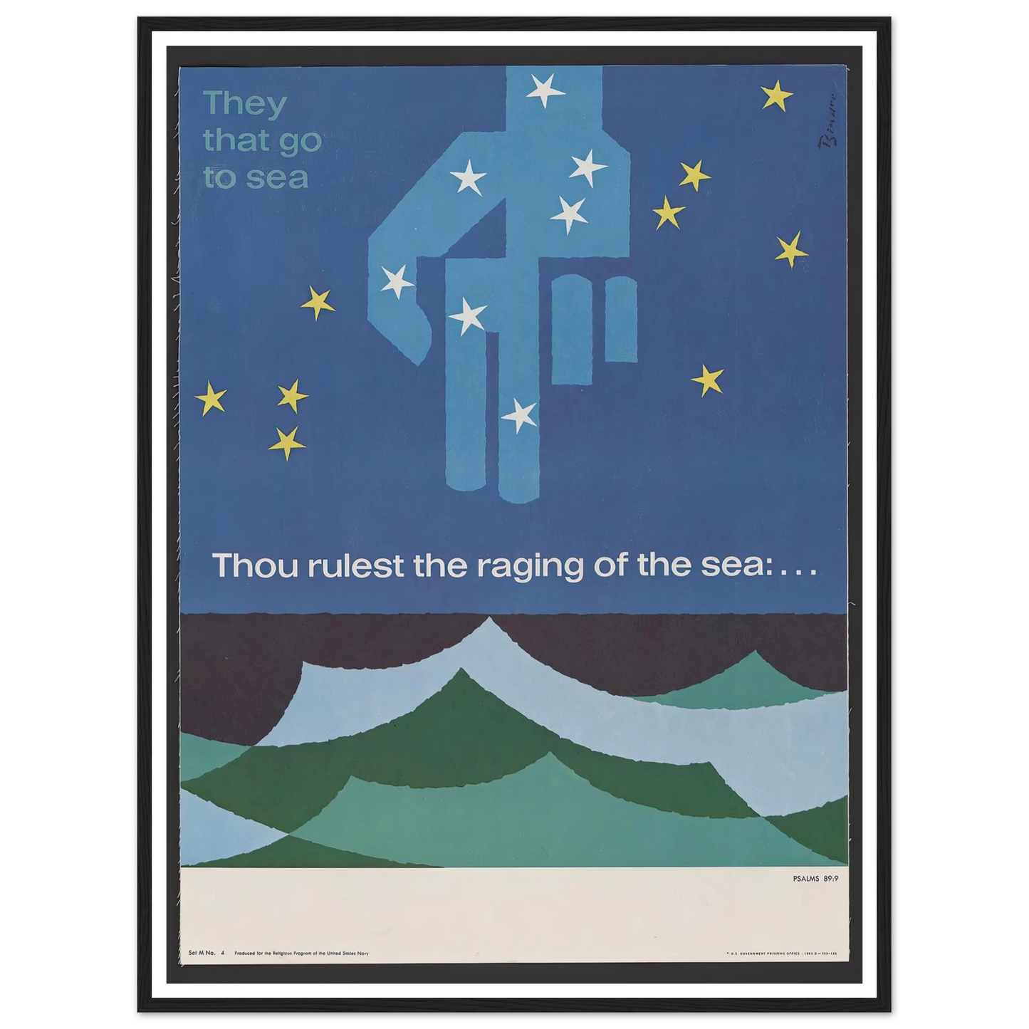 Thou rulest the raging of the sea … Psalms 89_9 (1963) Art Print | Joseph Binder - Framed Poster - 30x40 cm / 12x16″ - Black frame