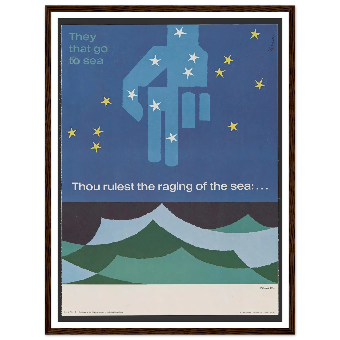 Thou rulest the raging of the sea … Psalms 89_9 (1963) Art Print | Joseph Binder - Framed Poster - 30x40 cm / 12x16″ - Black frame