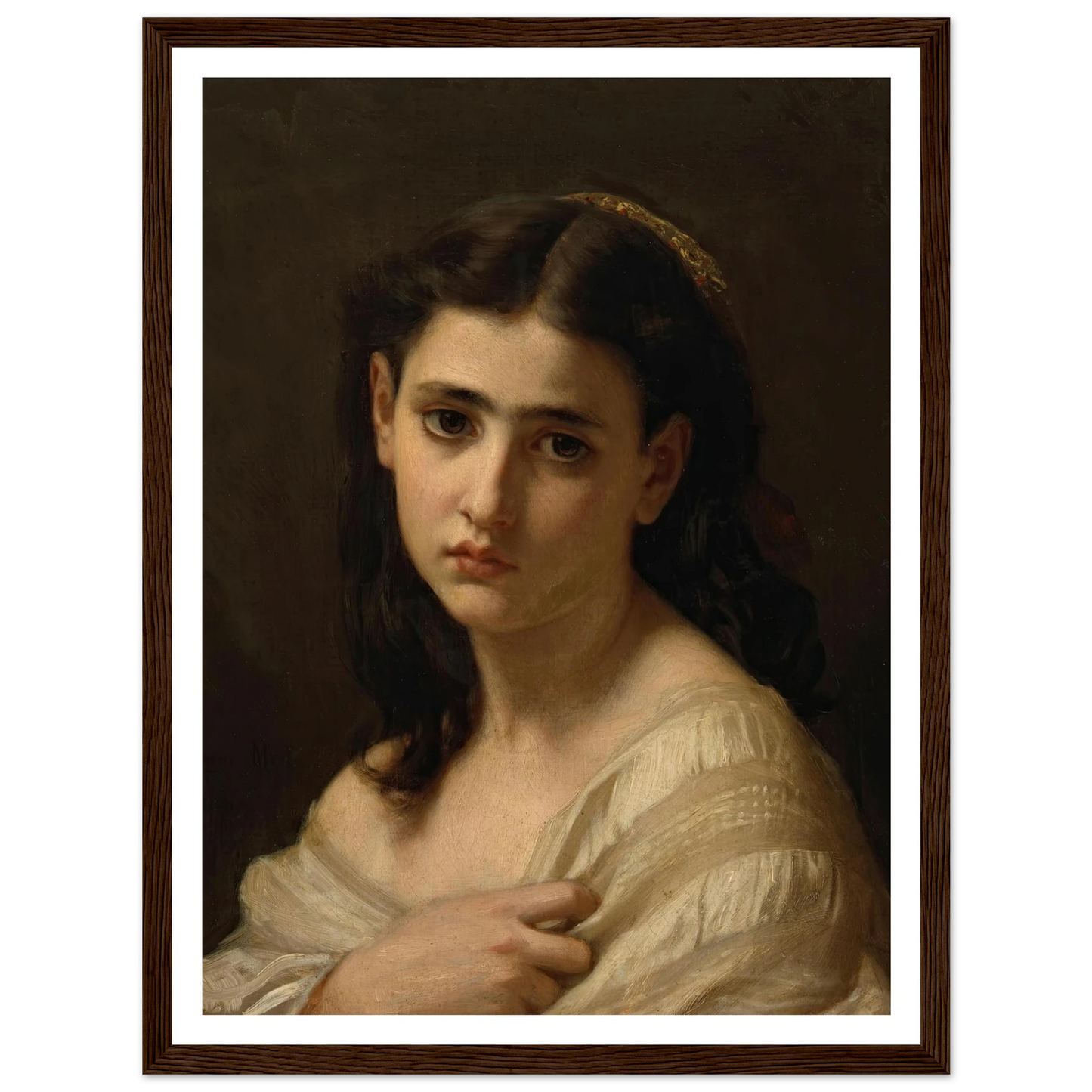 Thoughts far away (1864) Art Print | Hugues Merle - Framed Poster - 30x40 cm / 12x16″ - Black frame