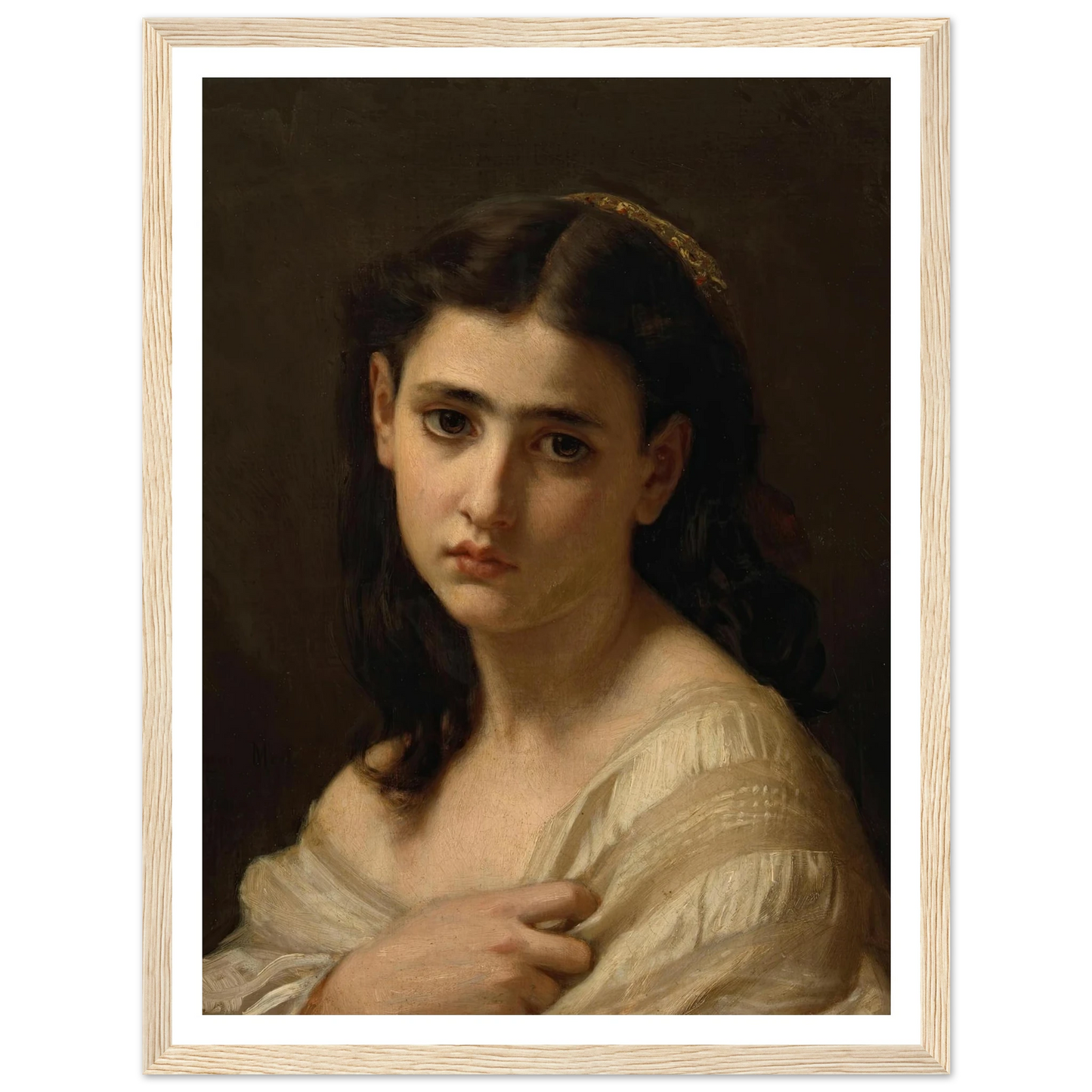 Thoughts far away (1864) Art Print | Hugues Merle - Framed Poster - 30x40 cm / 12x16″ - Black frame