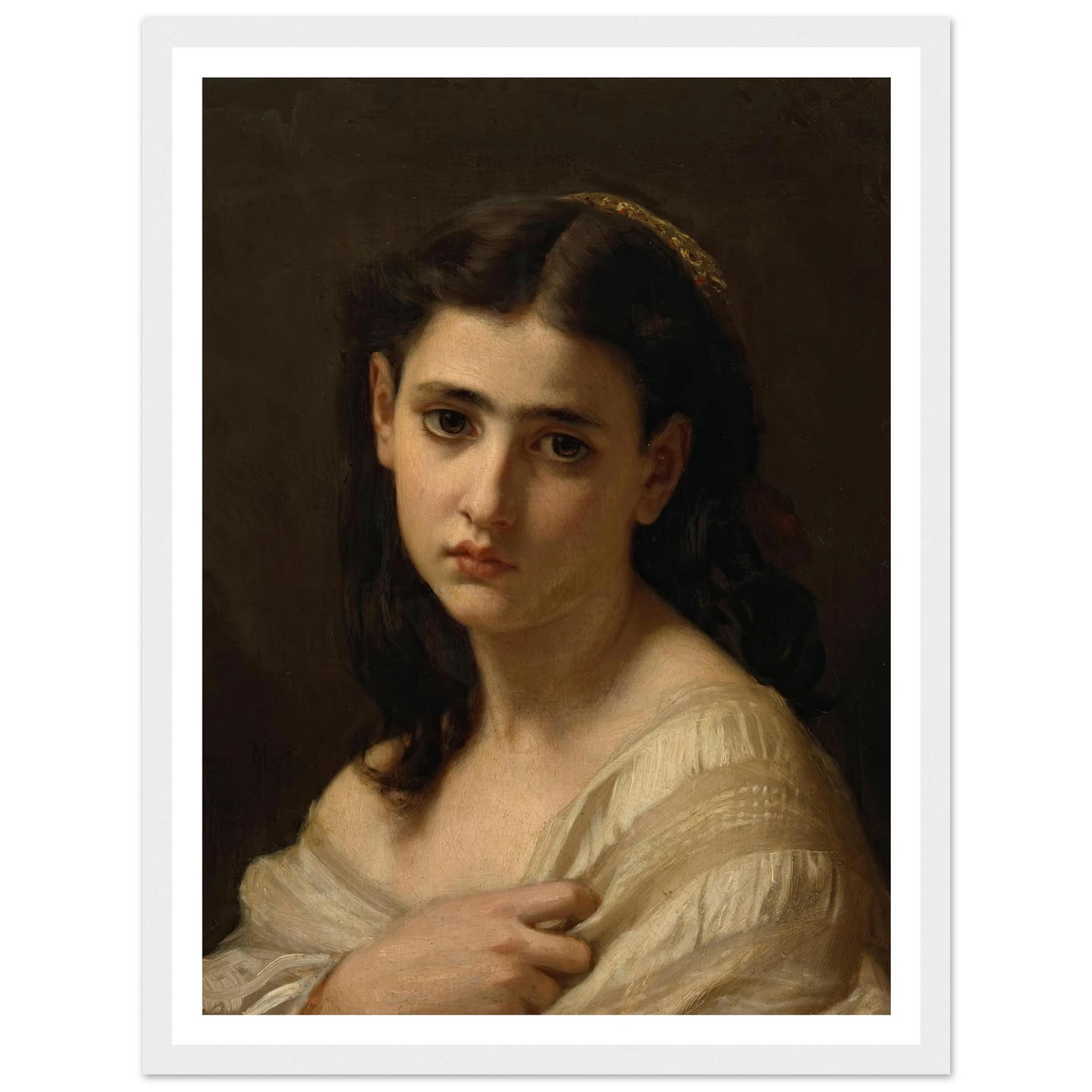 Thoughts far away (1864) Art Print | Hugues Merle - Framed Poster - 30x40 cm / 12x16″ - Black frame
