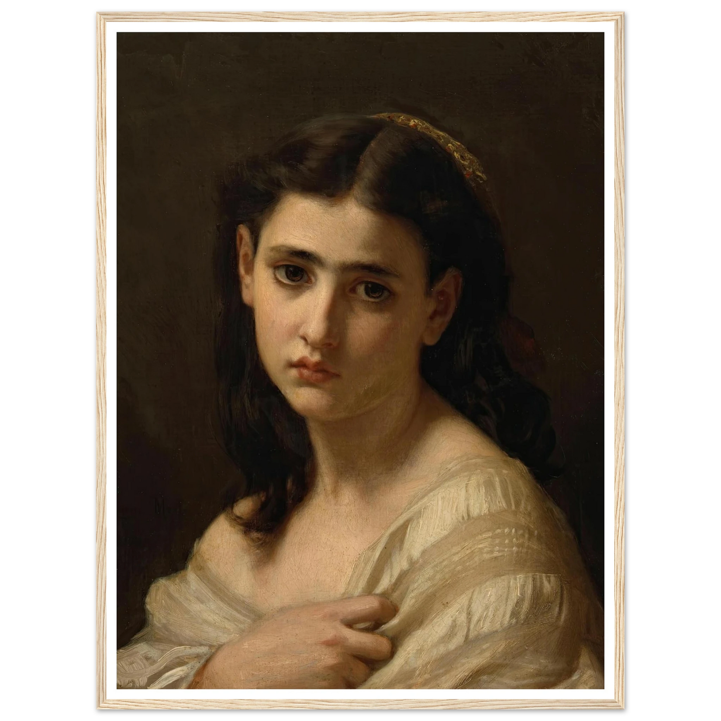 Thoughts far away (1864) Art Print | Hugues Merle - Framed Poster - 30x40 cm / 12x16″ - Black frame