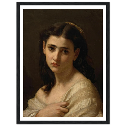 Thoughts far away (1864) Art Print | Hugues Merle - Framed Poster - 30x40 cm / 12x16″ - Black frame