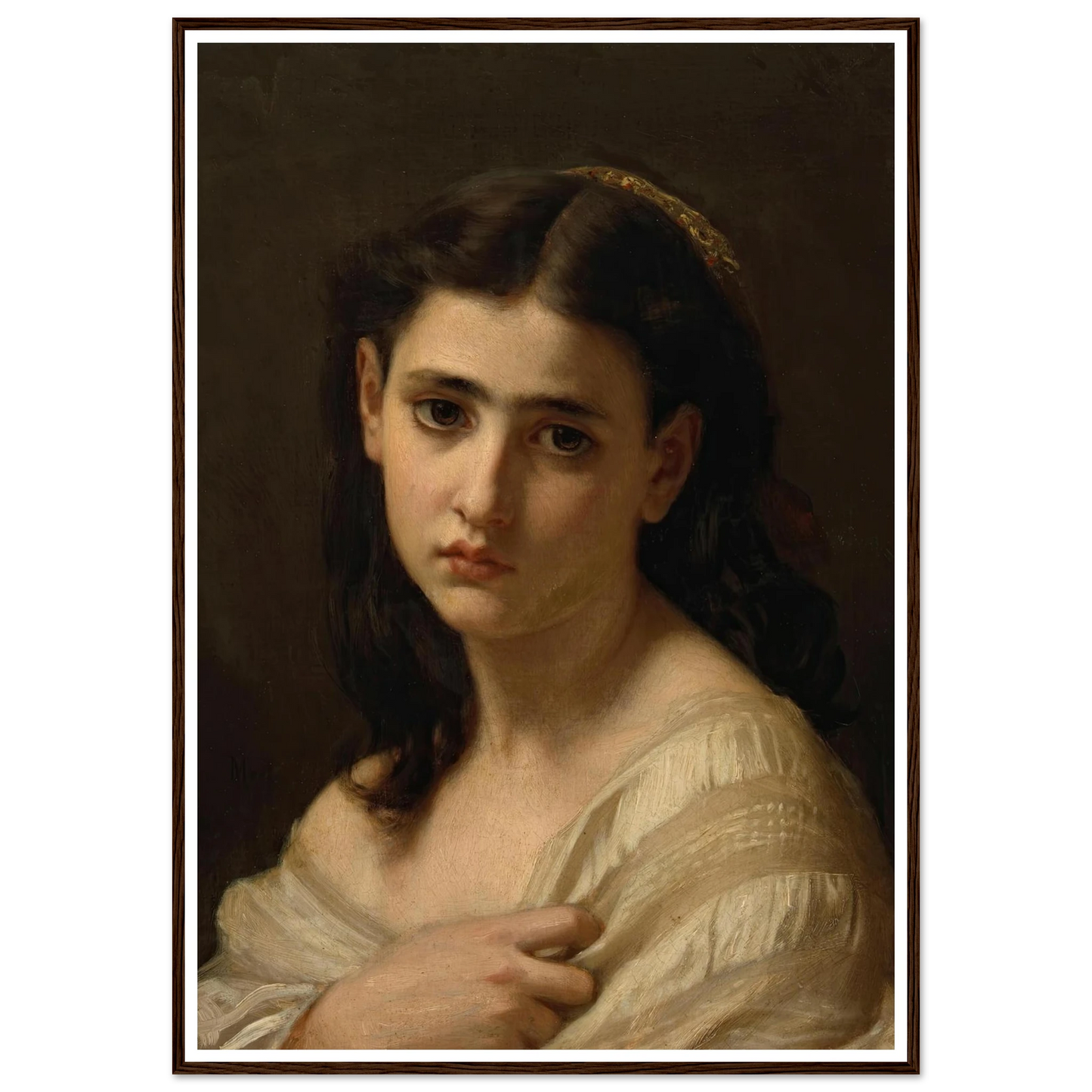 Thoughts far away (1864) Art Print | Hugues Merle - Framed Poster - 30x40 cm / 12x16″ - Black frame