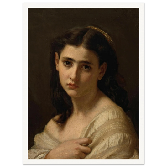 Thoughts far away (1864) Art Print | Hugues Merle - Framed Poster - 30x40 cm / 12x16″ - Black frame