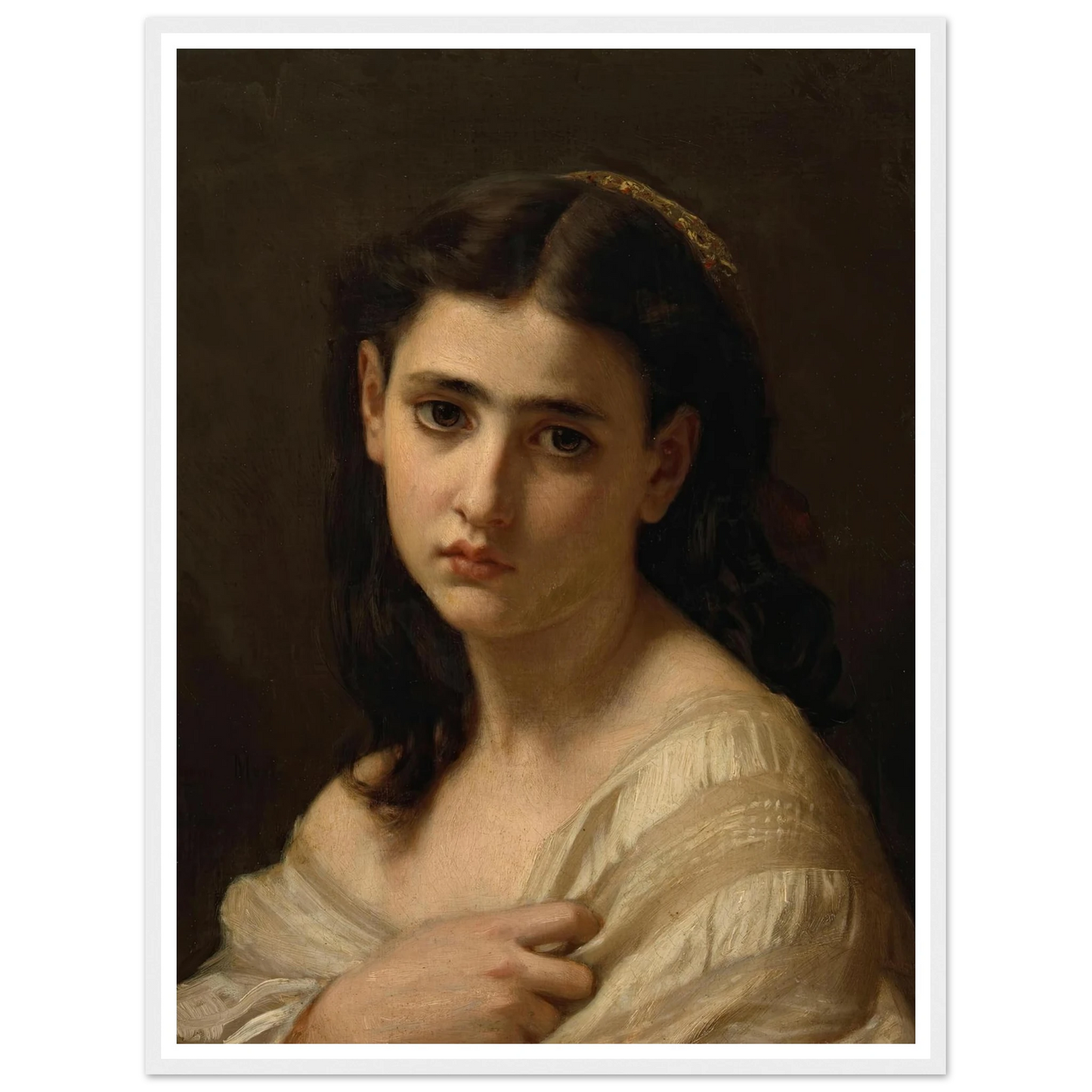 Thoughts far away (1864) Art Print | Hugues Merle - Framed Poster - 30x40 cm / 12x16″ - Black frame