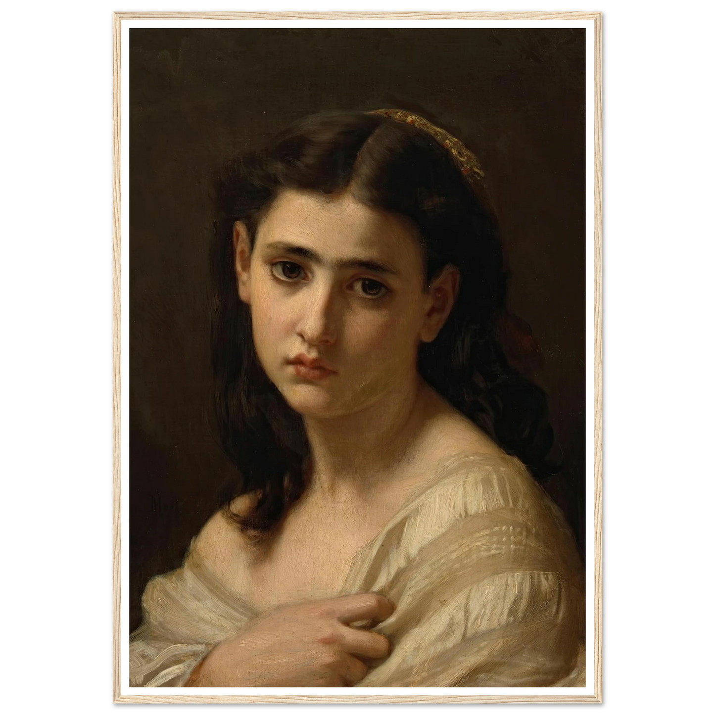 Thoughts far away (1864) Art Print | Hugues Merle - Framed Poster - 30x40 cm / 12x16″ - Black frame