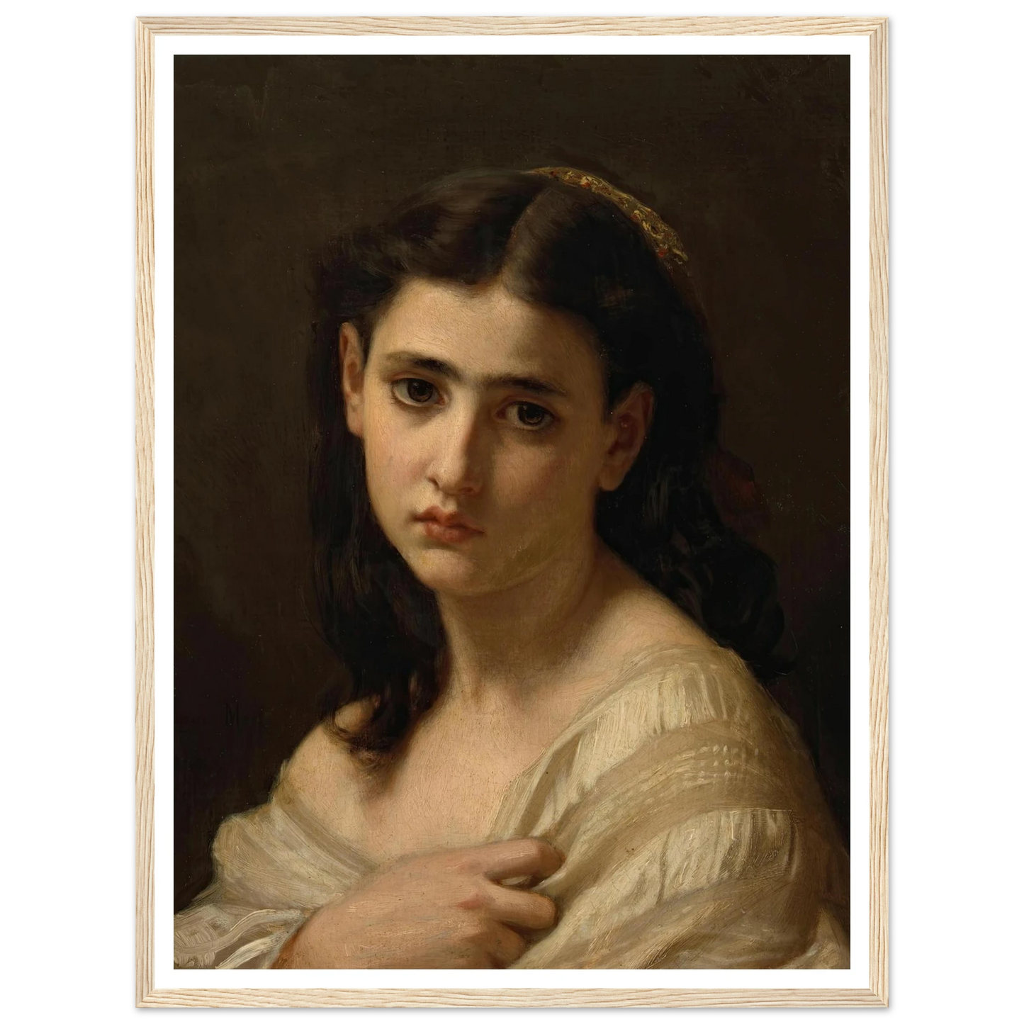 Thoughts far away (1864) Art Print | Hugues Merle - Framed Poster - 30x40 cm / 12x16″ - Black frame