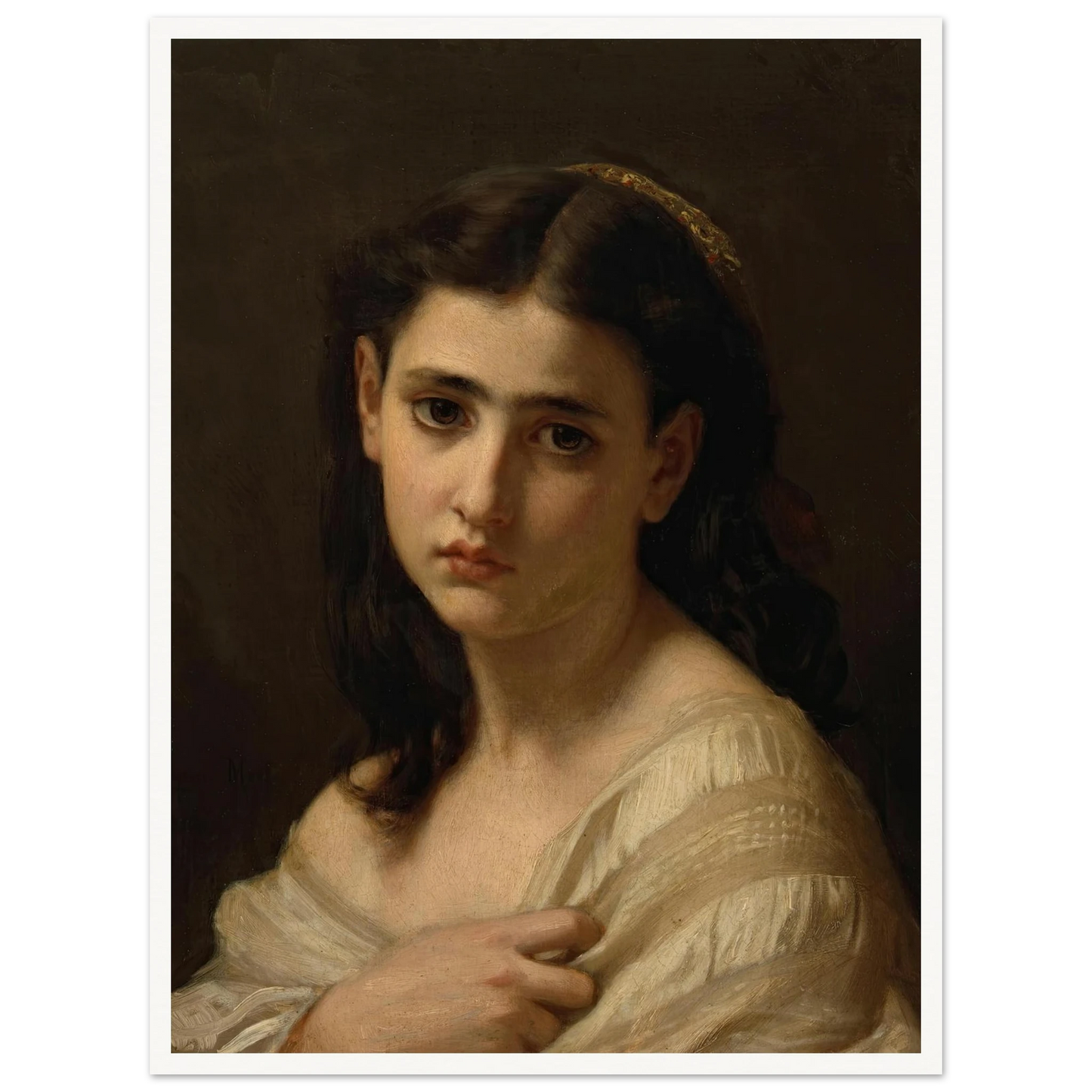Thoughts far away (1864) Art Print | Hugues Merle - Framed Poster - 30x40 cm / 12x16″ - Black frame