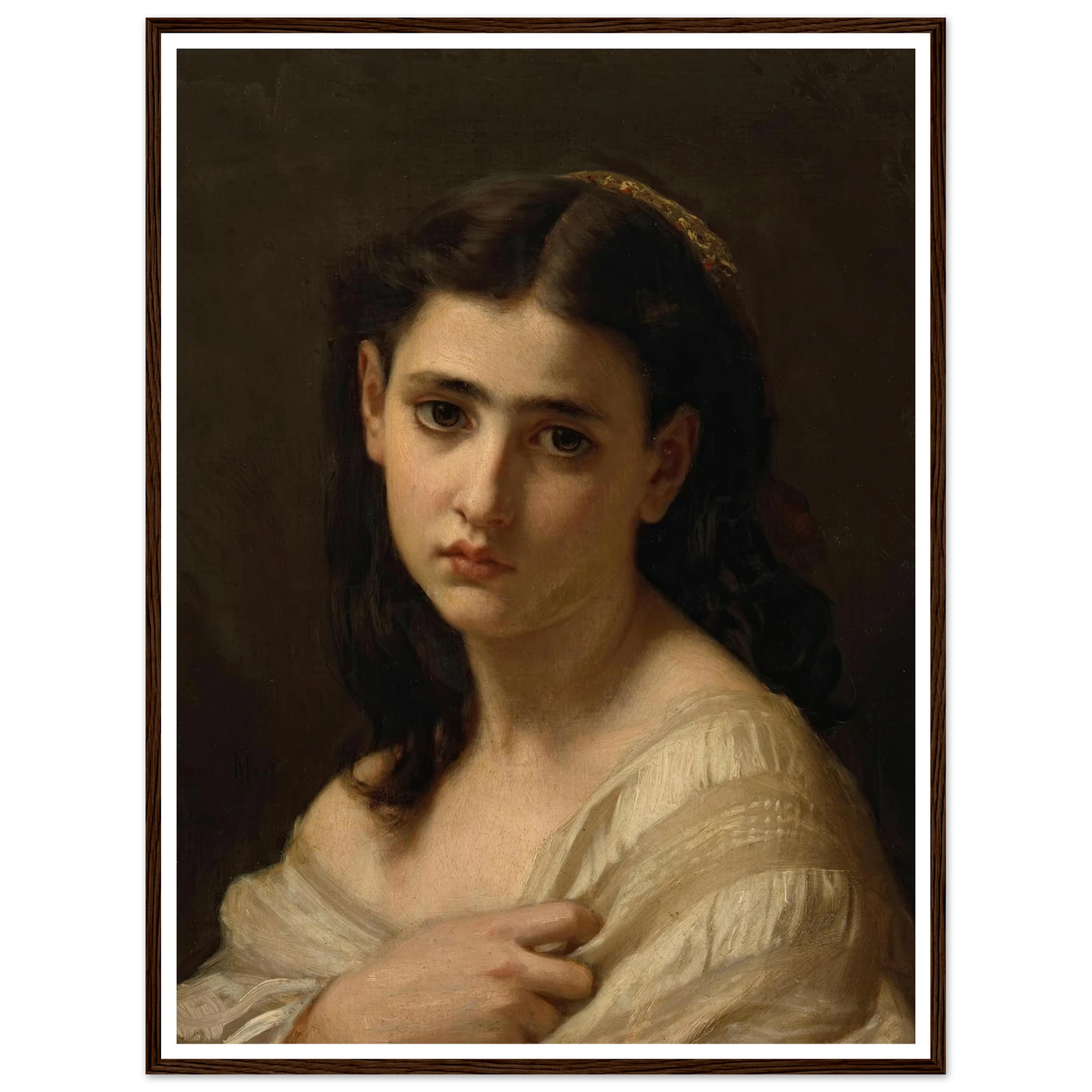 Thoughts far away (1864) Art Print | Hugues Merle - Framed Poster - 30x40 cm / 12x16″ - Black frame