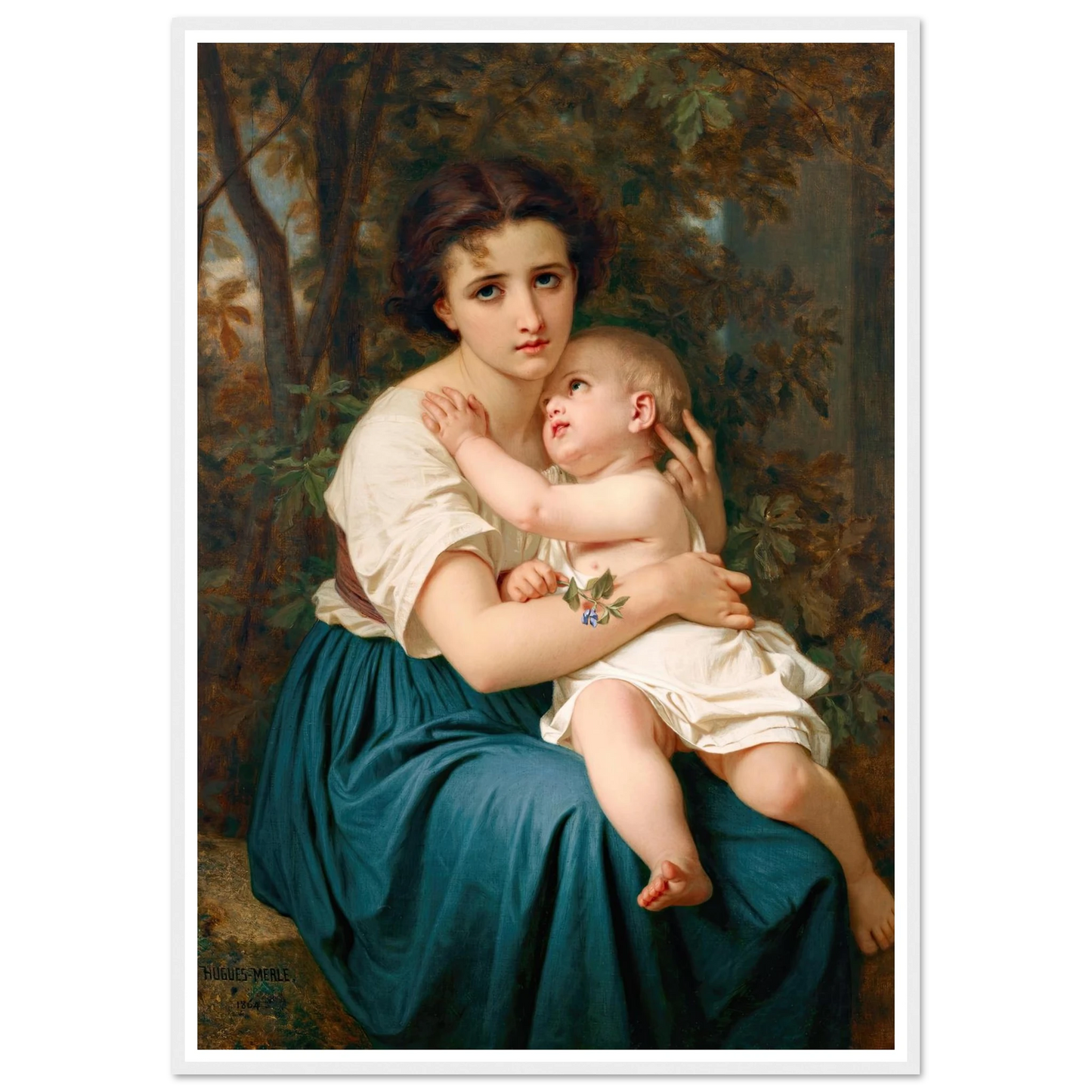 Thoughts of the Future (1864) Art Print | Hugues Merle - Framed Poster - 30x40 cm / 12x16″ - Black frame