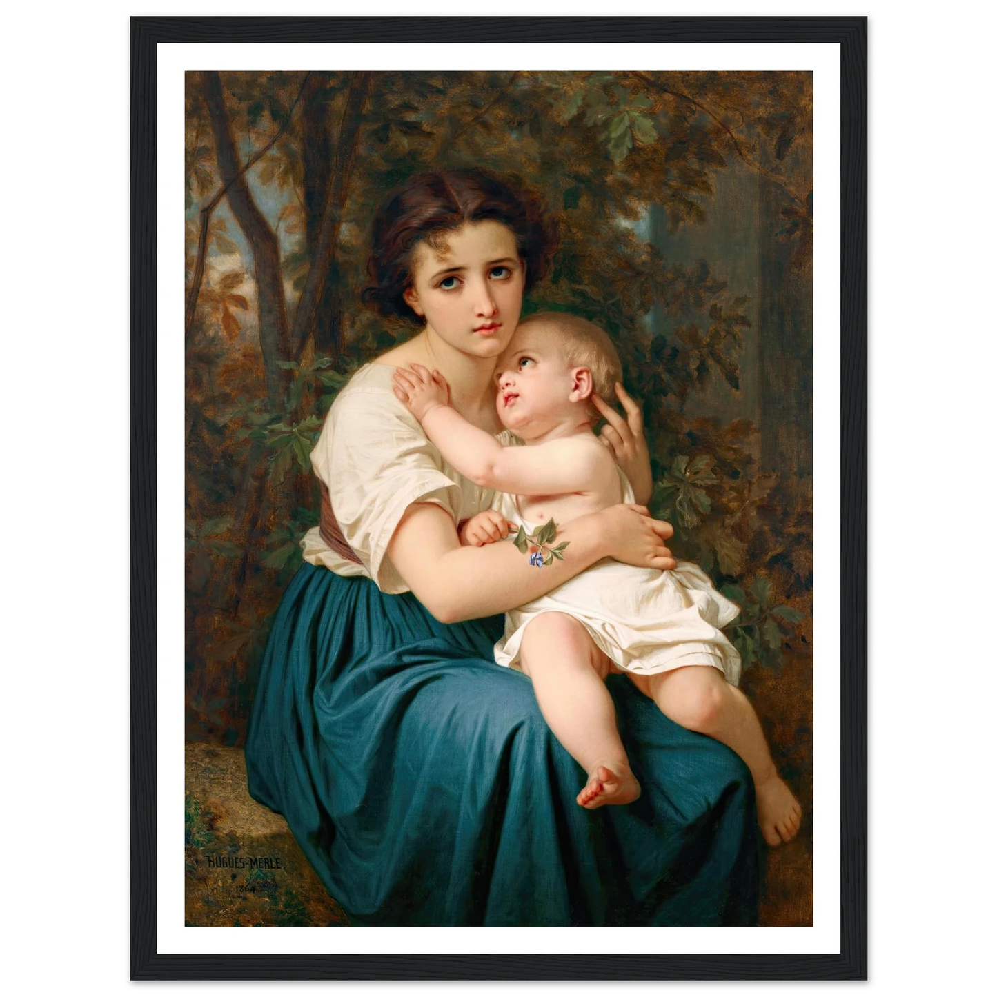 Thoughts of the Future (1864) Art Print | Hugues Merle - Framed Poster - 30x40 cm / 12x16″ - Black frame