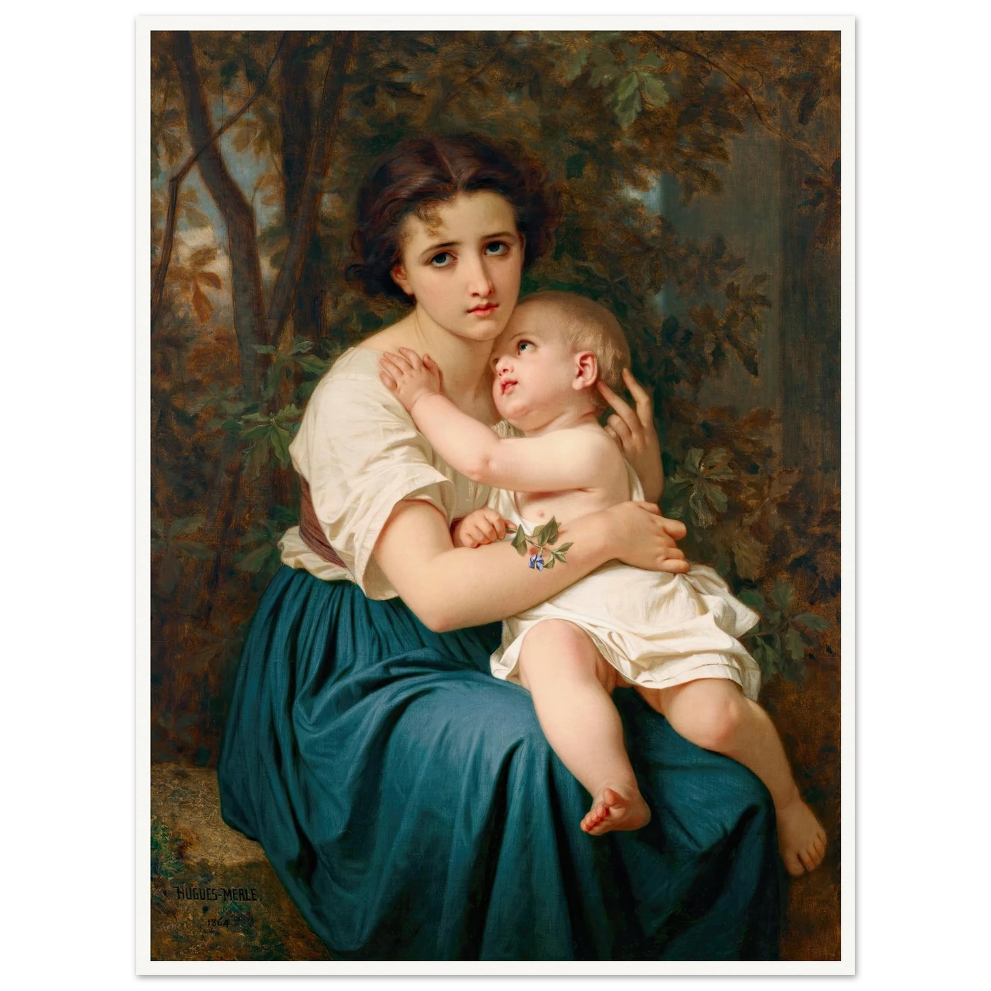 Thoughts of the Future (1864) Art Print | Hugues Merle - Framed Poster - 30x40 cm / 12x16″ - Black frame