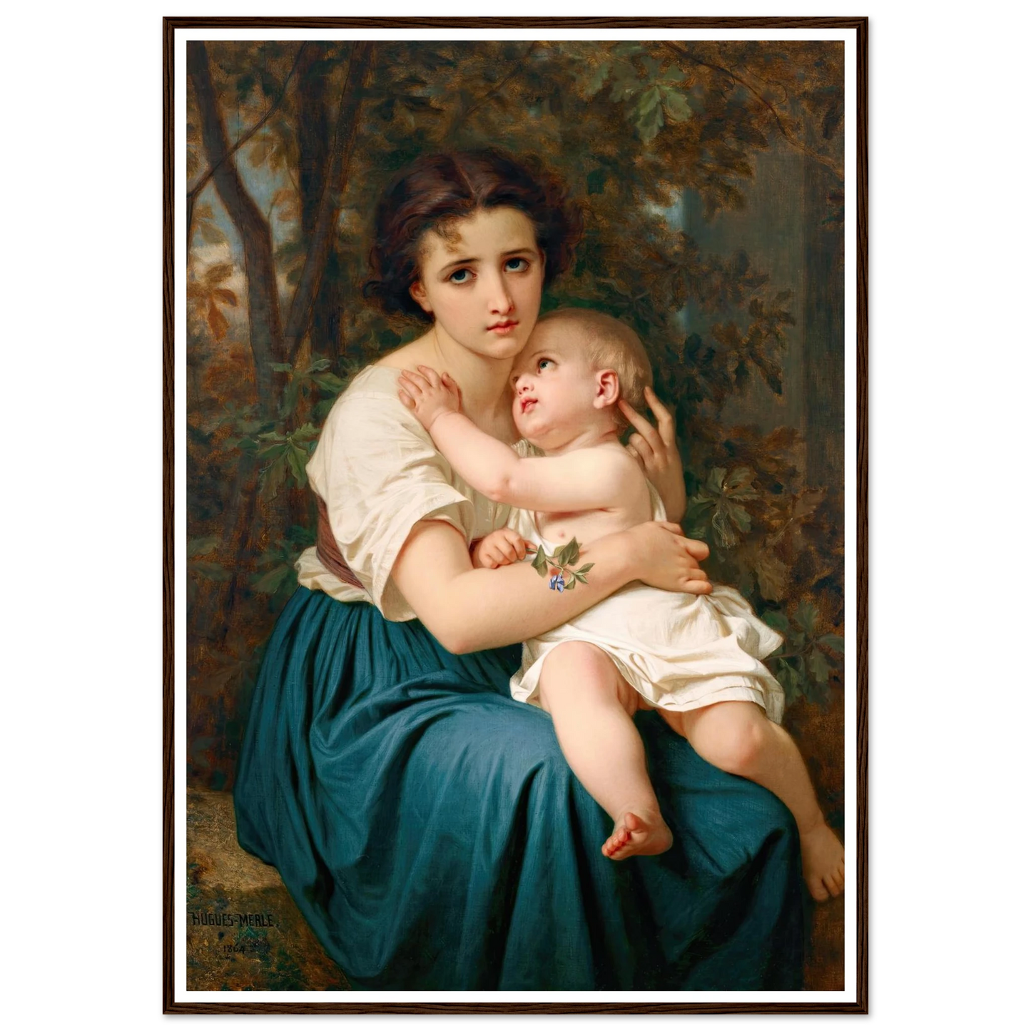 Thoughts of the Future (1864) Art Print | Hugues Merle - Framed Poster - 30x40 cm / 12x16″ - Black frame