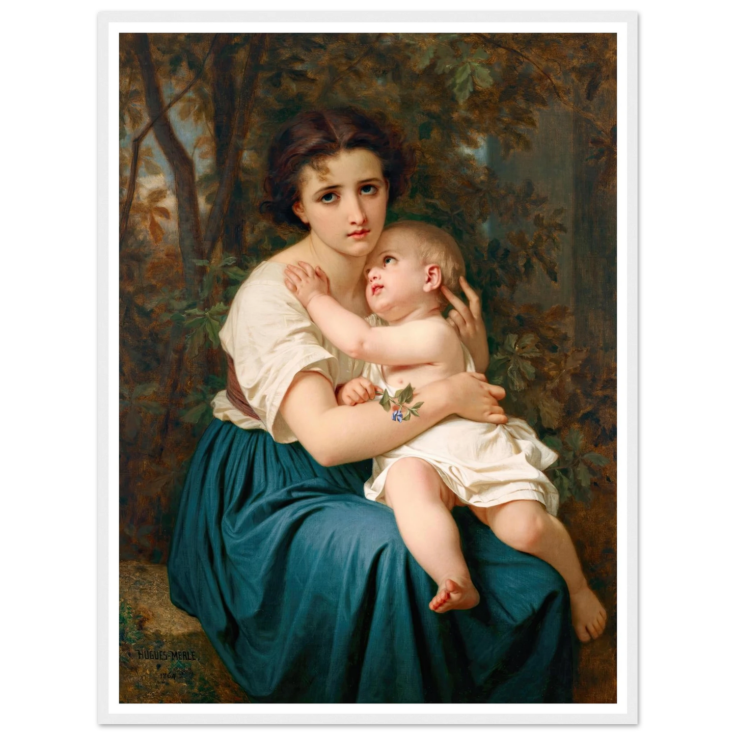 Thoughts of the Future (1864) Art Print | Hugues Merle - Framed Poster - 30x40 cm / 12x16″ - Black frame