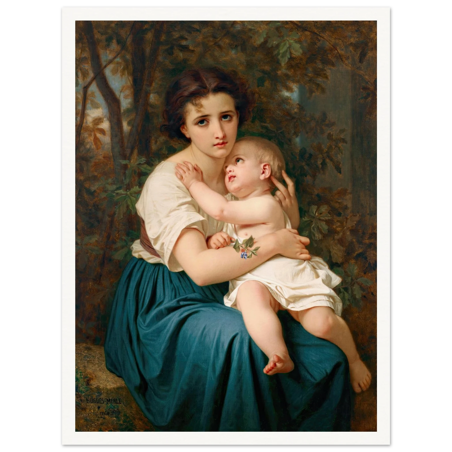 Thoughts of the Future (1864) Art Print | Hugues Merle - Framed Poster - 30x40 cm / 12x16″ - Black frame
