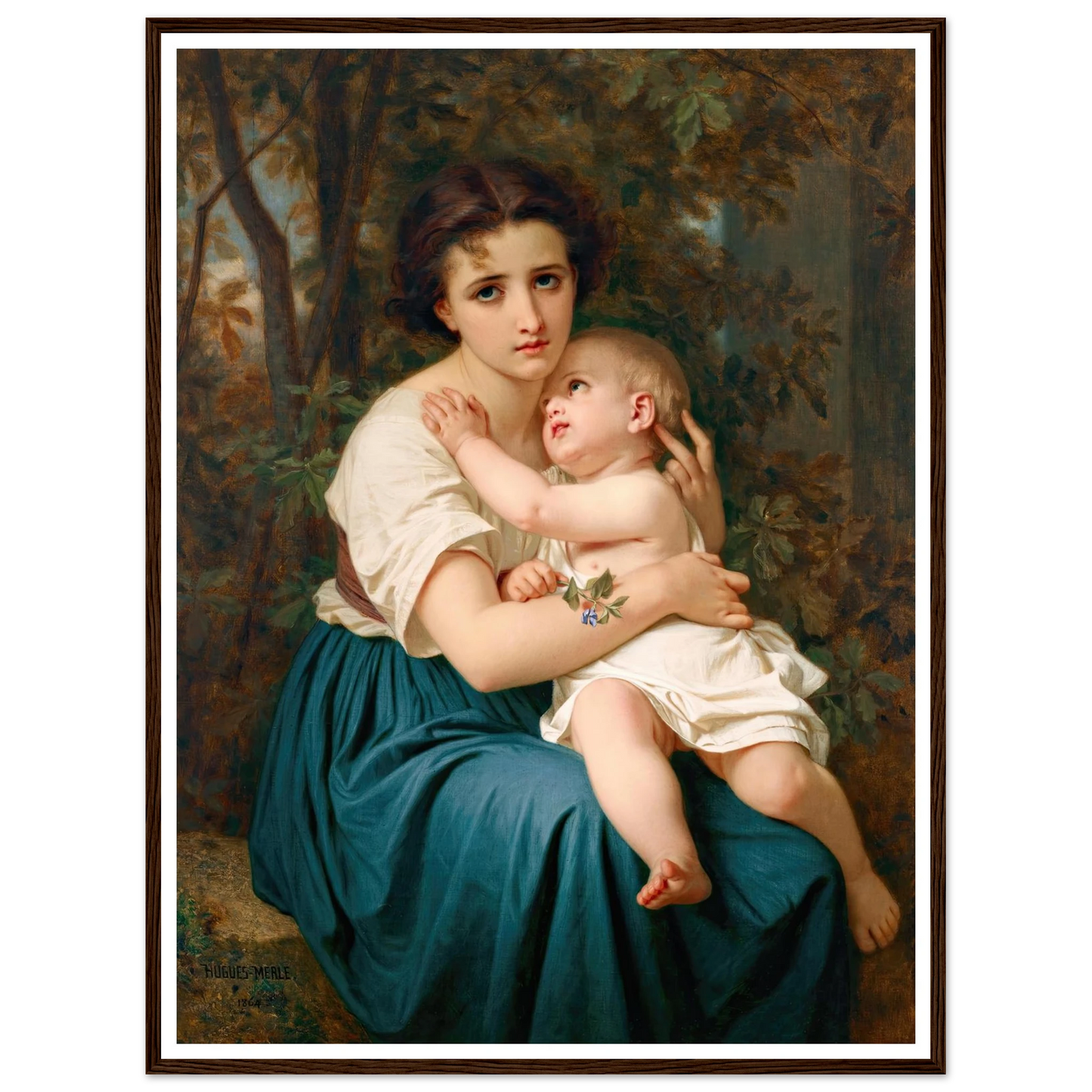 Thoughts of the Future (1864) Art Print | Hugues Merle - Framed Poster - 30x40 cm / 12x16″ - Black frame