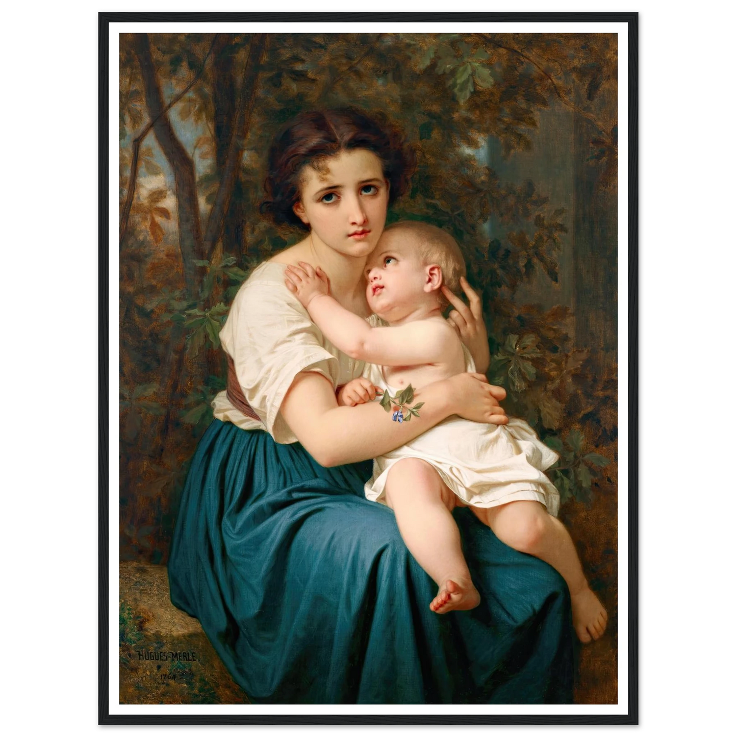 Thoughts of the Future (1864) Art Print | Hugues Merle - Framed Poster - 30x40 cm / 12x16″ - Black frame