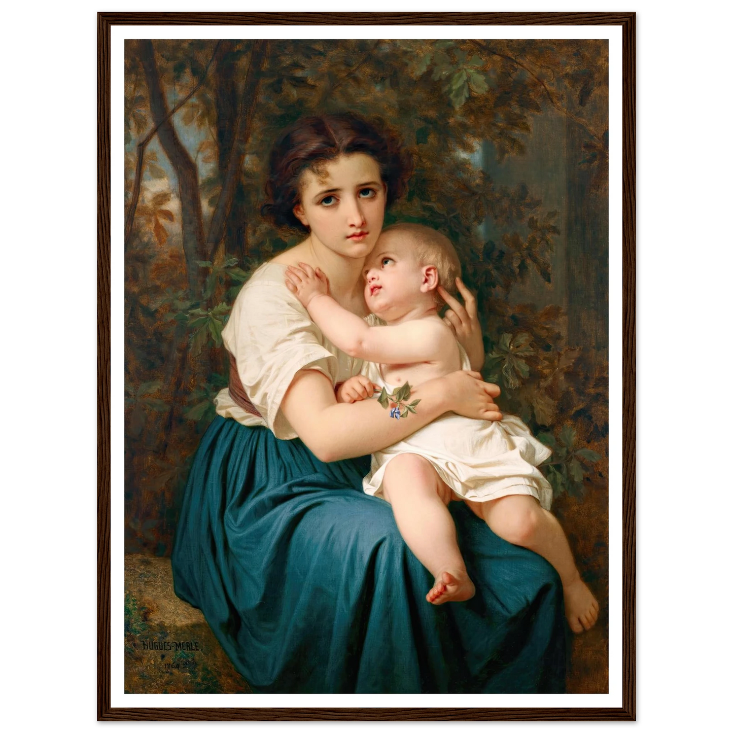 Thoughts of the Future (1864) Art Print | Hugues Merle - Framed Poster - 30x40 cm / 12x16″ - Black frame