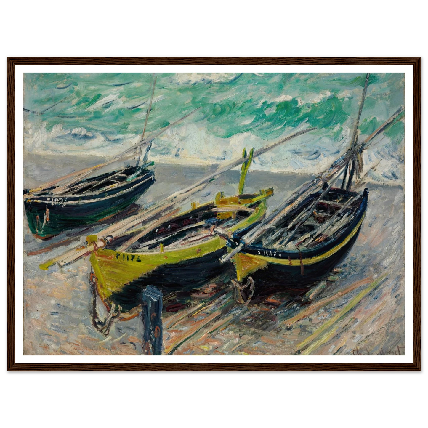 Three Fishing Boats Art Print | Claude Monet - Framed Poster - 30x40 cm / 12x16″ - Black frame